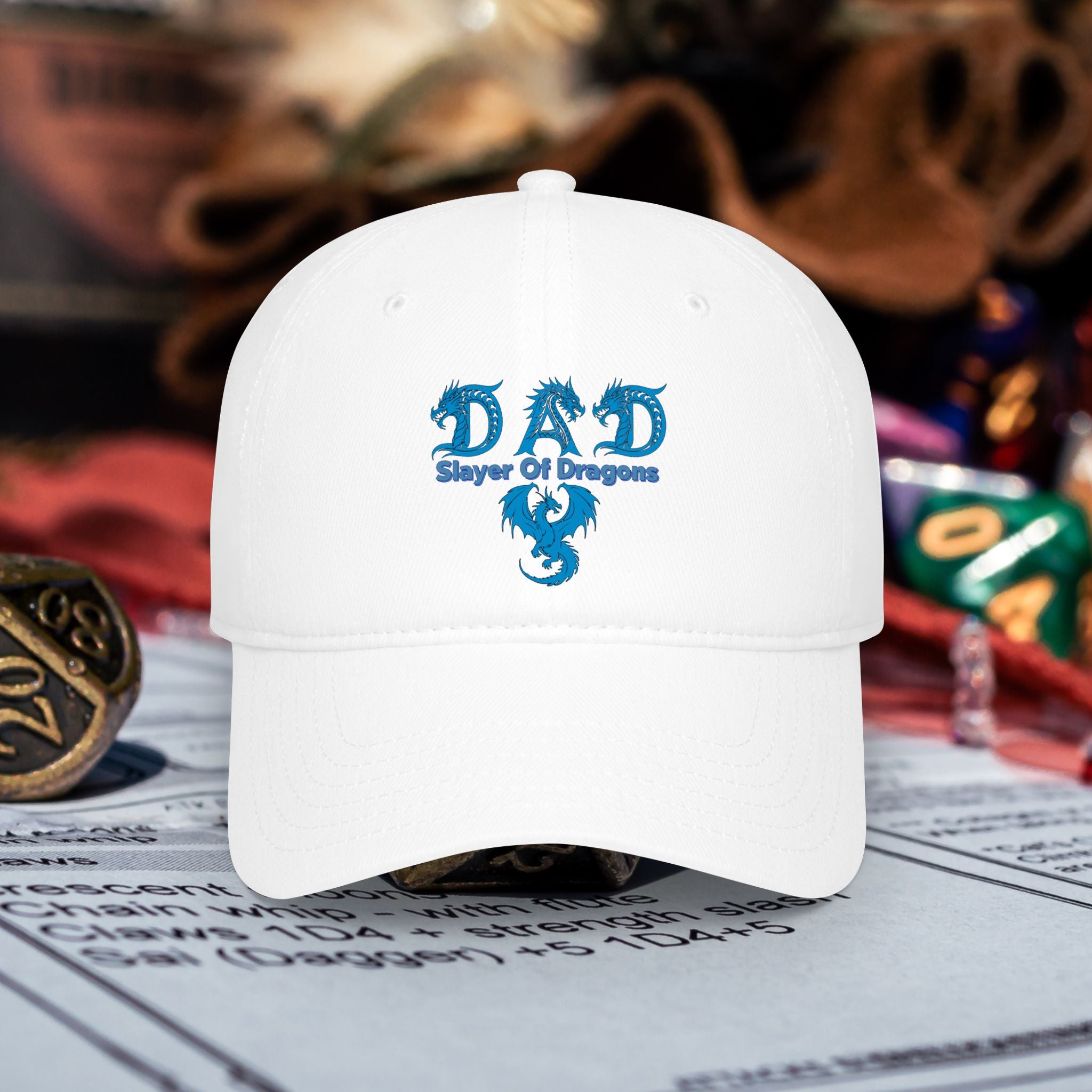 Dad Slayer Of Dragons Low Profile Baseball Cap - D&D Dad Gift