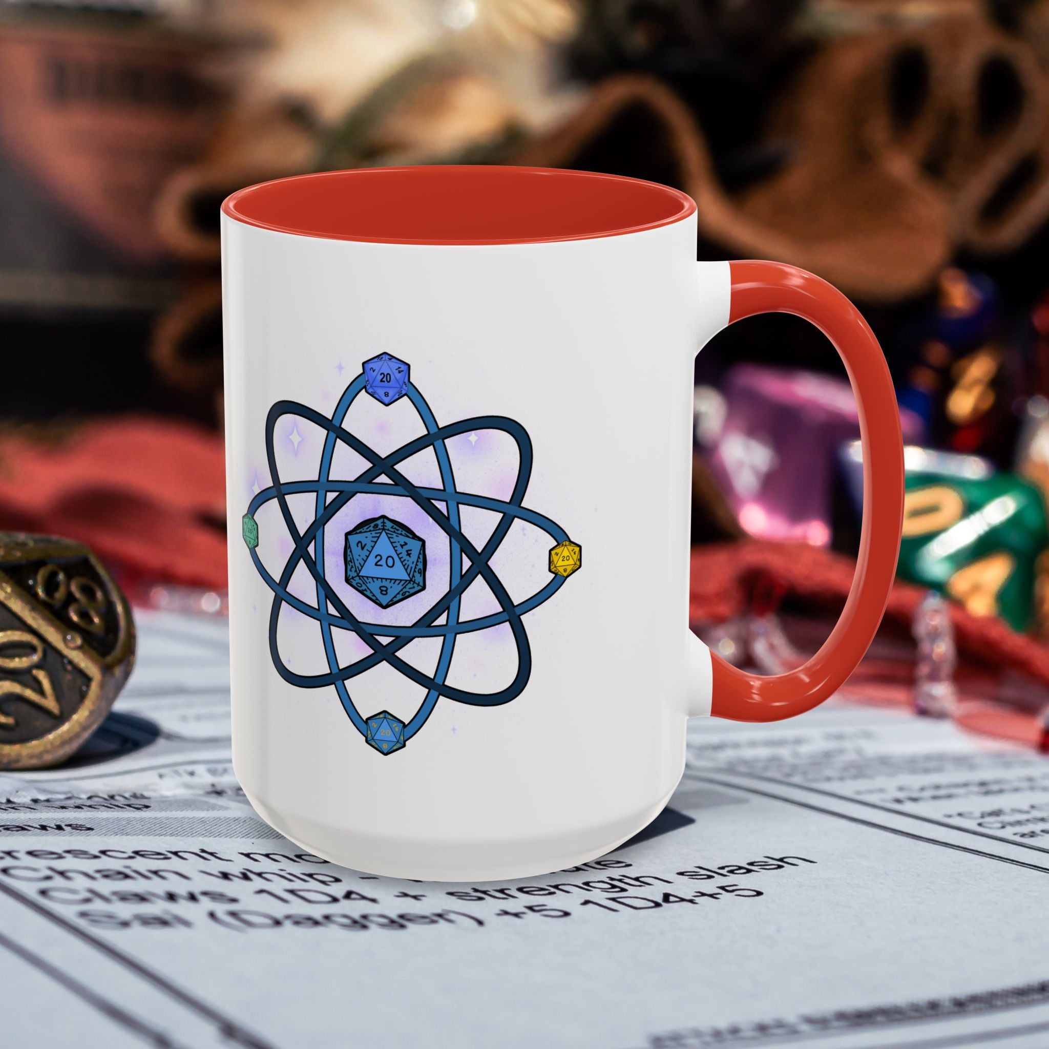Coffee Mug — D20 Dice Atom Design (Geek RPG Gamer Gift)