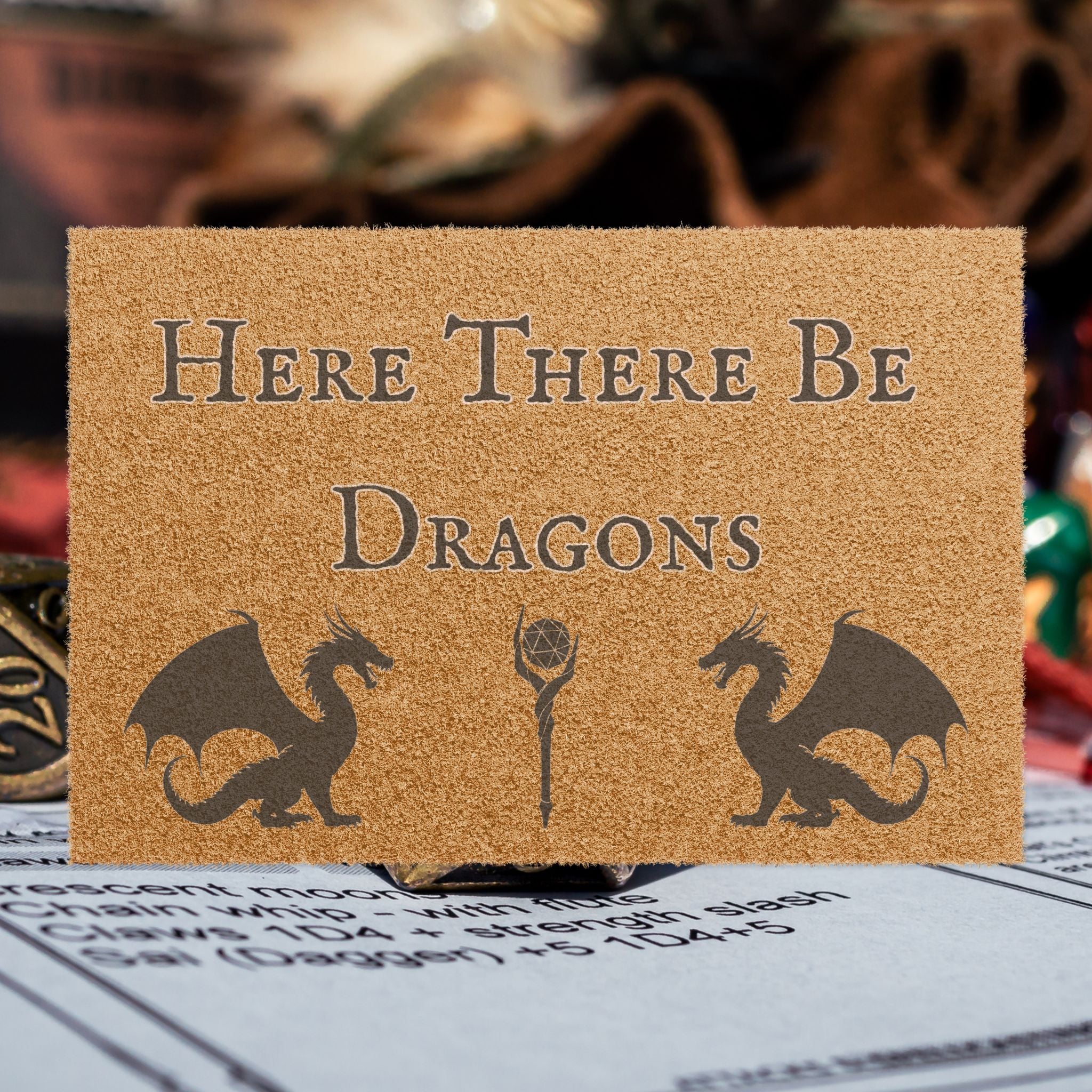 Doormat — "Here There Be Dragons" Fantasy Welcome Mat