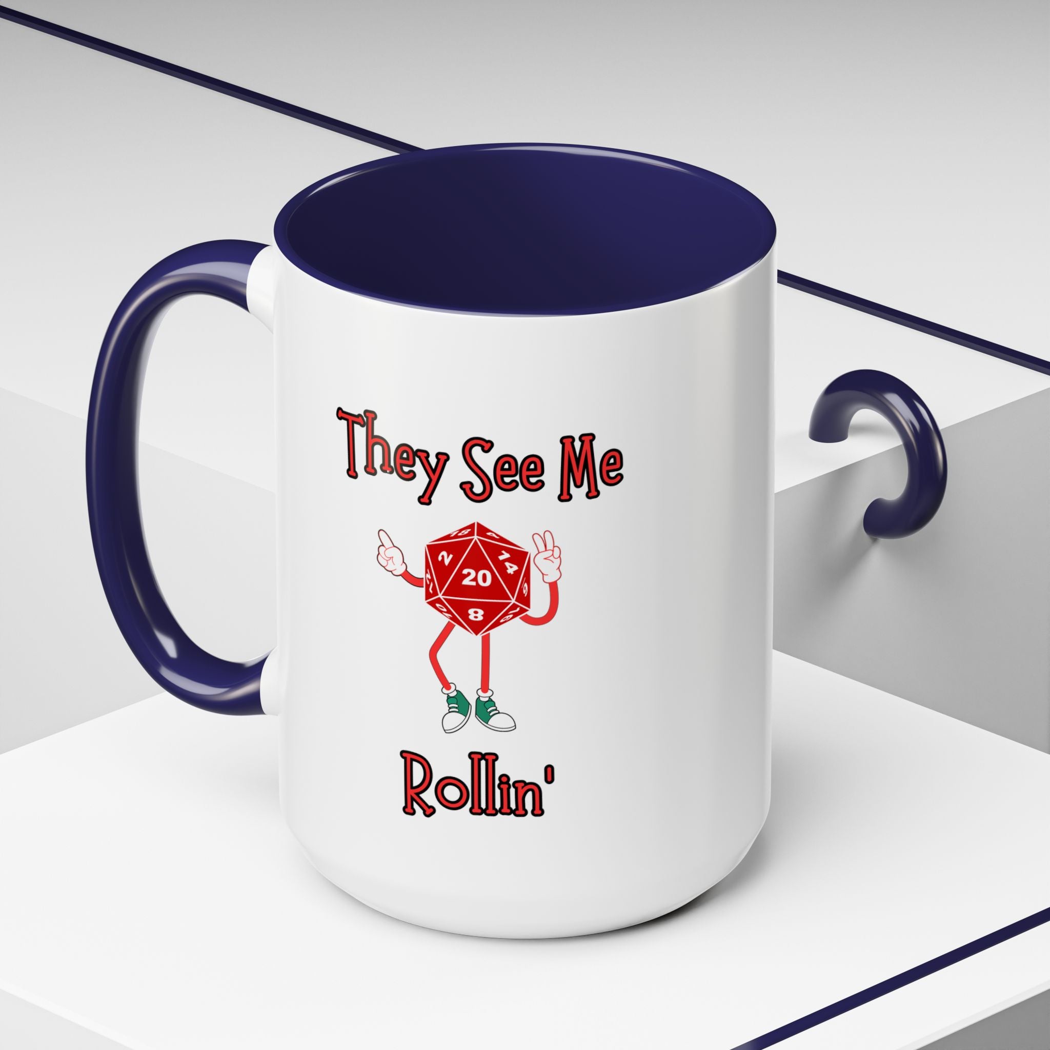 D20 'They See Me Rollin'' Accent Coffee Mug — Funny Dungeons & Dragons Gamer Gift (15 oz)