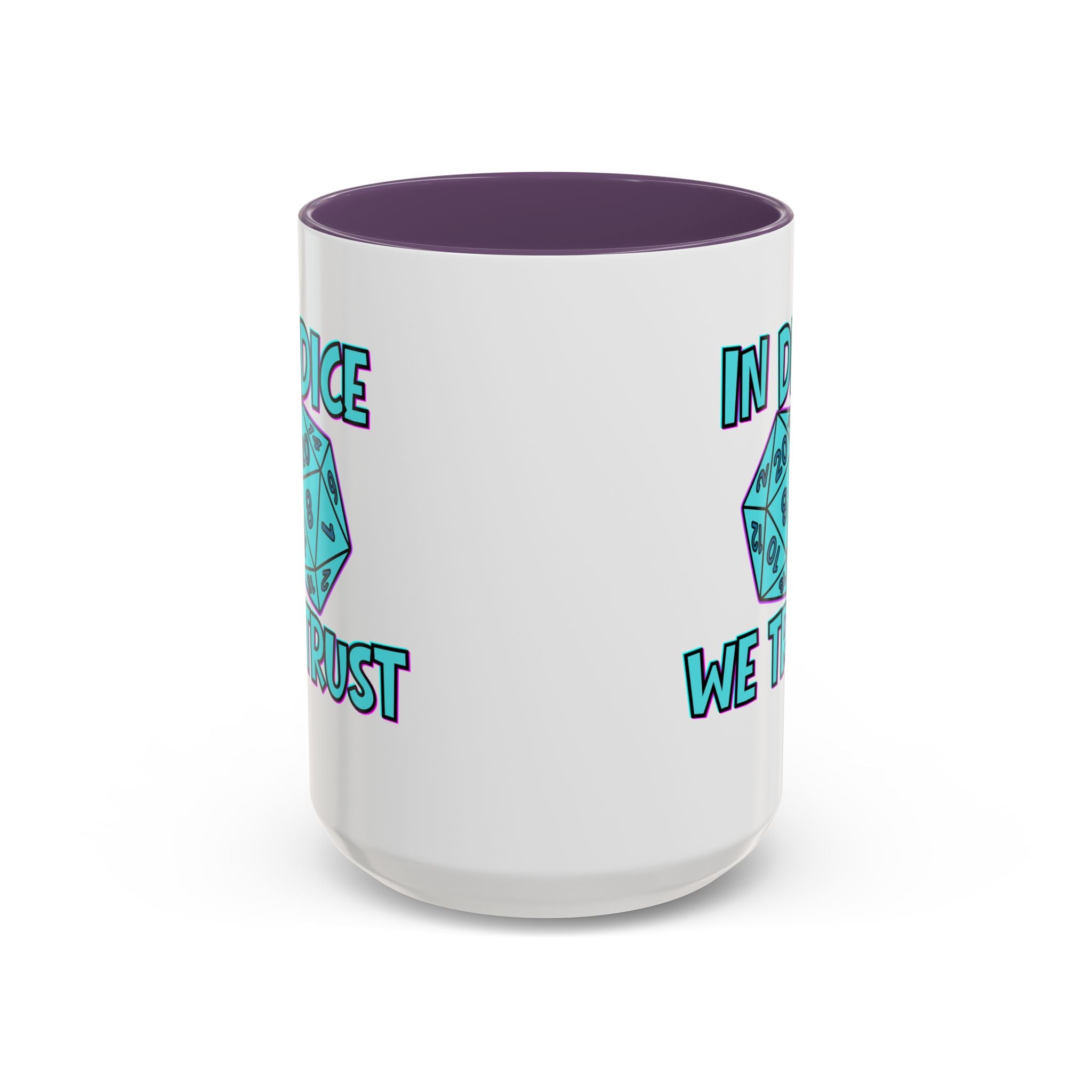 D20 Coffee Mug — "In Dice We Trust" Gamer RPG Dice Mug (15oz Accent)