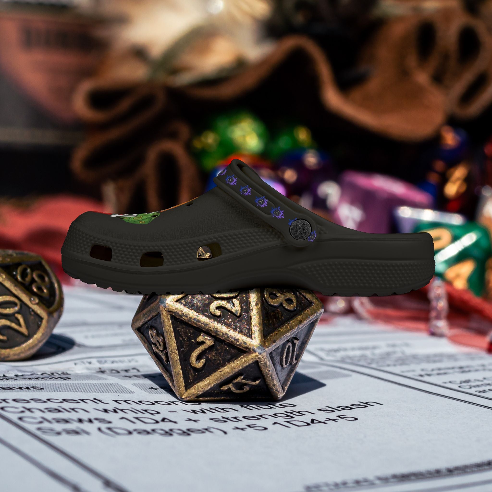Black D20 Roll Model EVA Foam Clogs - D20 Dice Comfort Shoes