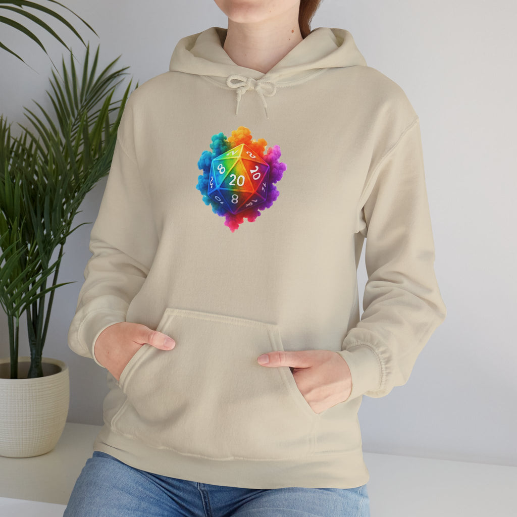 Rainbow D20 Gamer Hoodie — Colorful Critical Hit Dice Logo