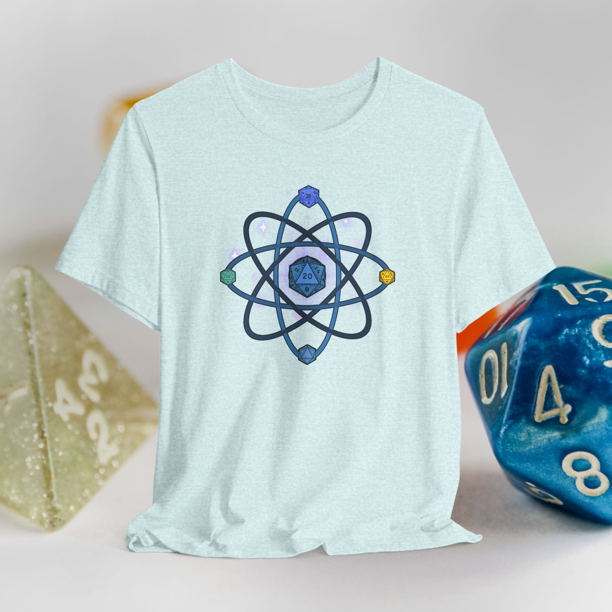 RPG Dice Atom T‑Shirt — D20 Tabletop Gaming Tee