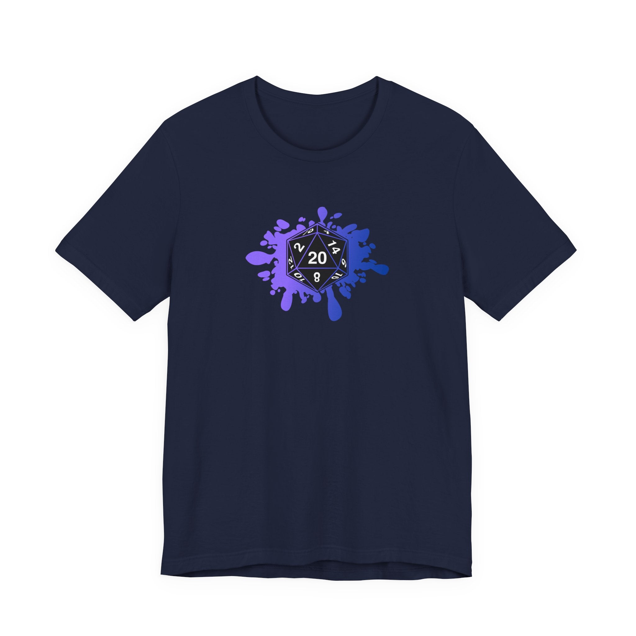 D20 Splash RPG Gamer T‑Shirt — Purple Dice Splash Tee