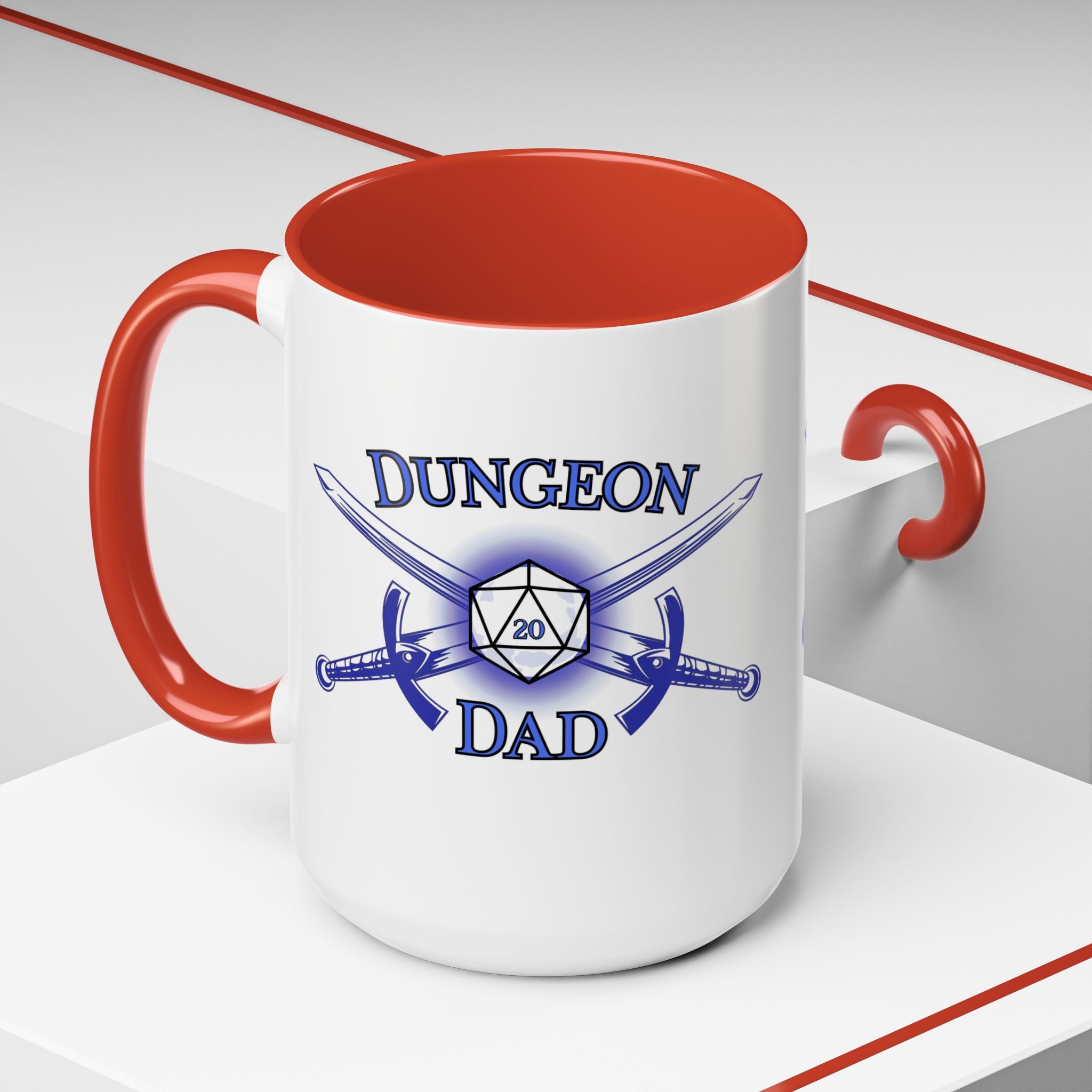 Dungeon Dad Coffee Mug — D20 Dice & Swords Gamer Gift 15oz Accent Mug