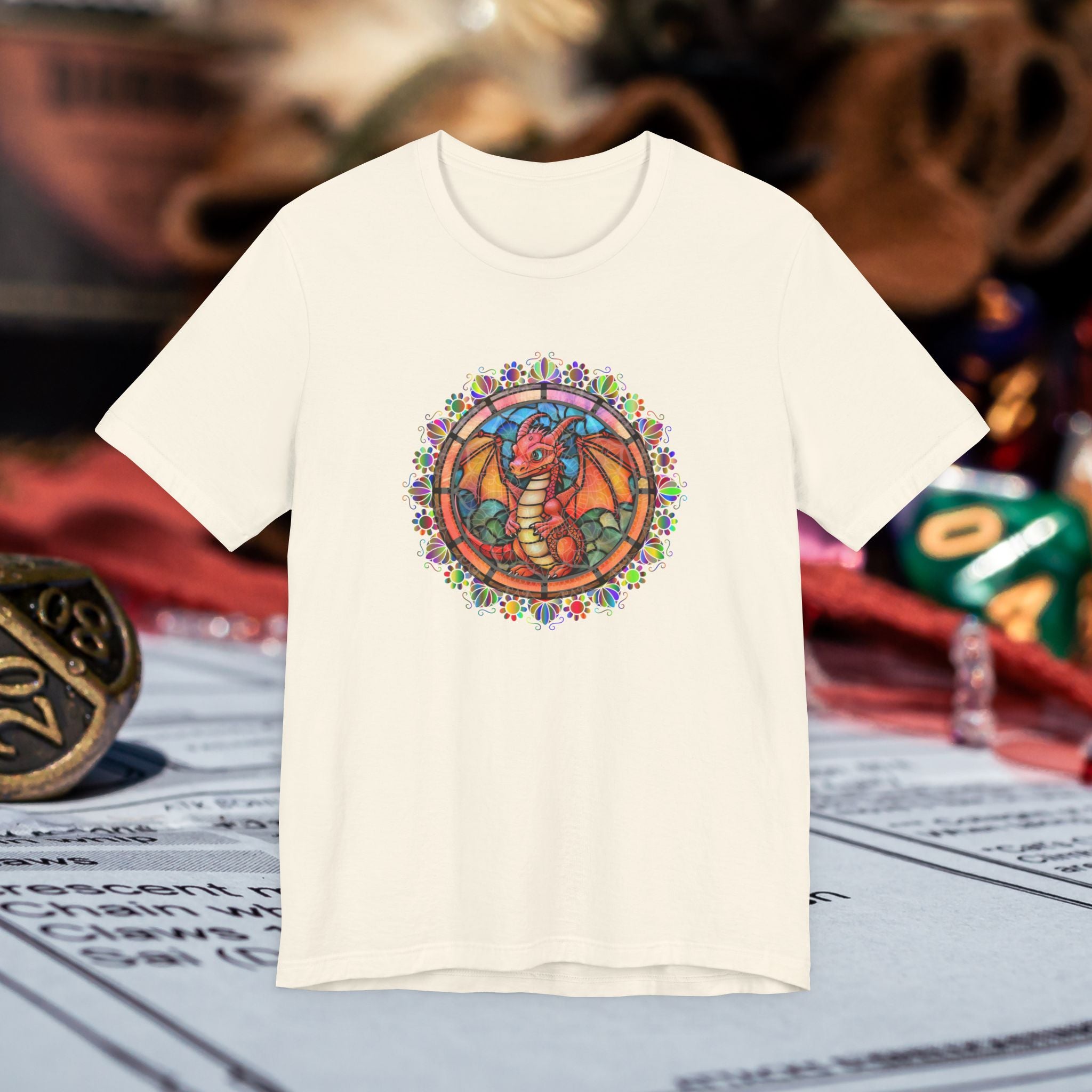Dragon Stained Glass T‑Shirt — Colorful D20 Fantasy RPG Tee