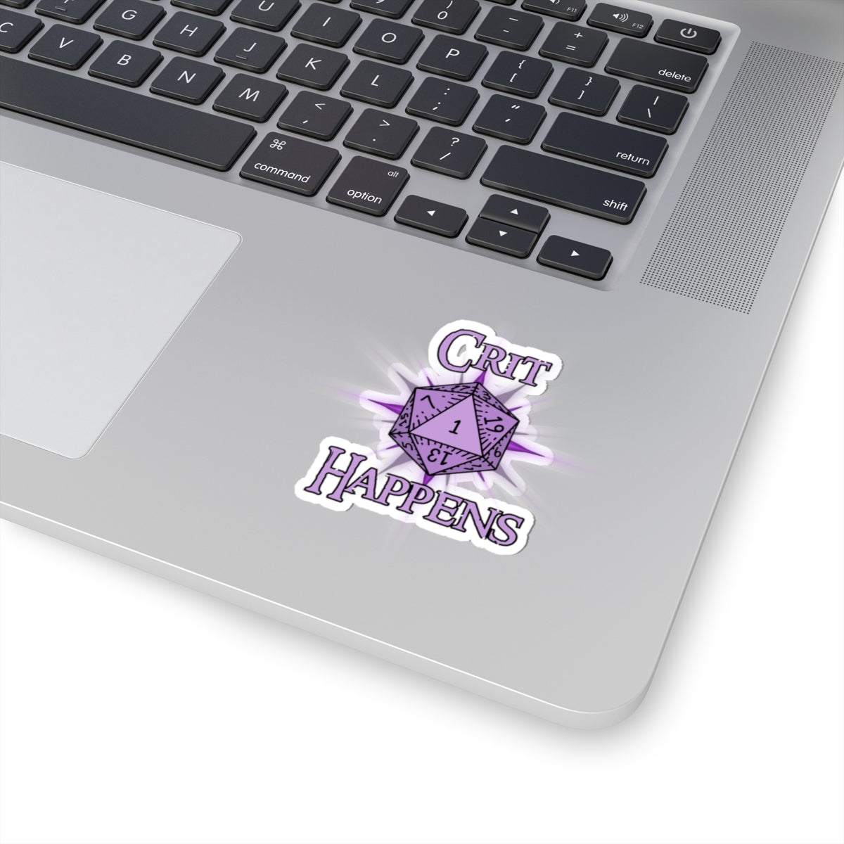 Crit Happens D20 Dice Sticker — Purple RPG Gaming Kiss-Cut Sticker