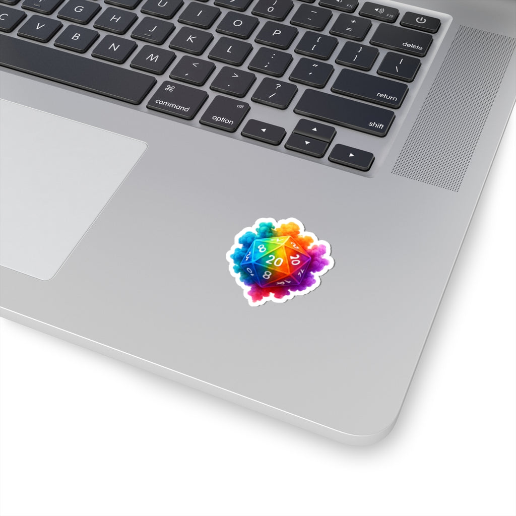 Rainbow D20 Sticker — Colorful Tabletop Gaming Dice Kiss-Cut Decal