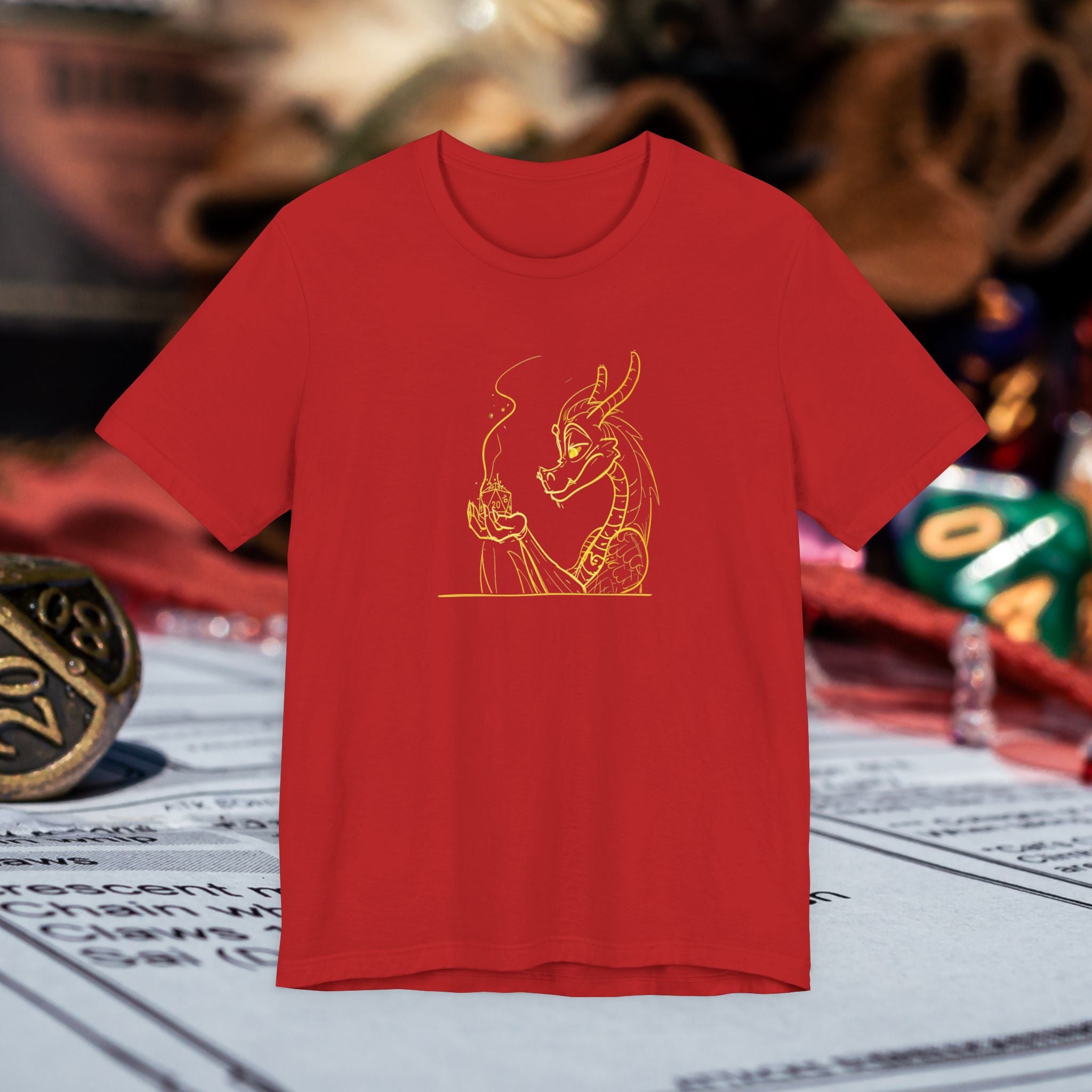 Dragon Dice T‑Shirt — Minimalist Dragon Holding D20 Gaming Tee