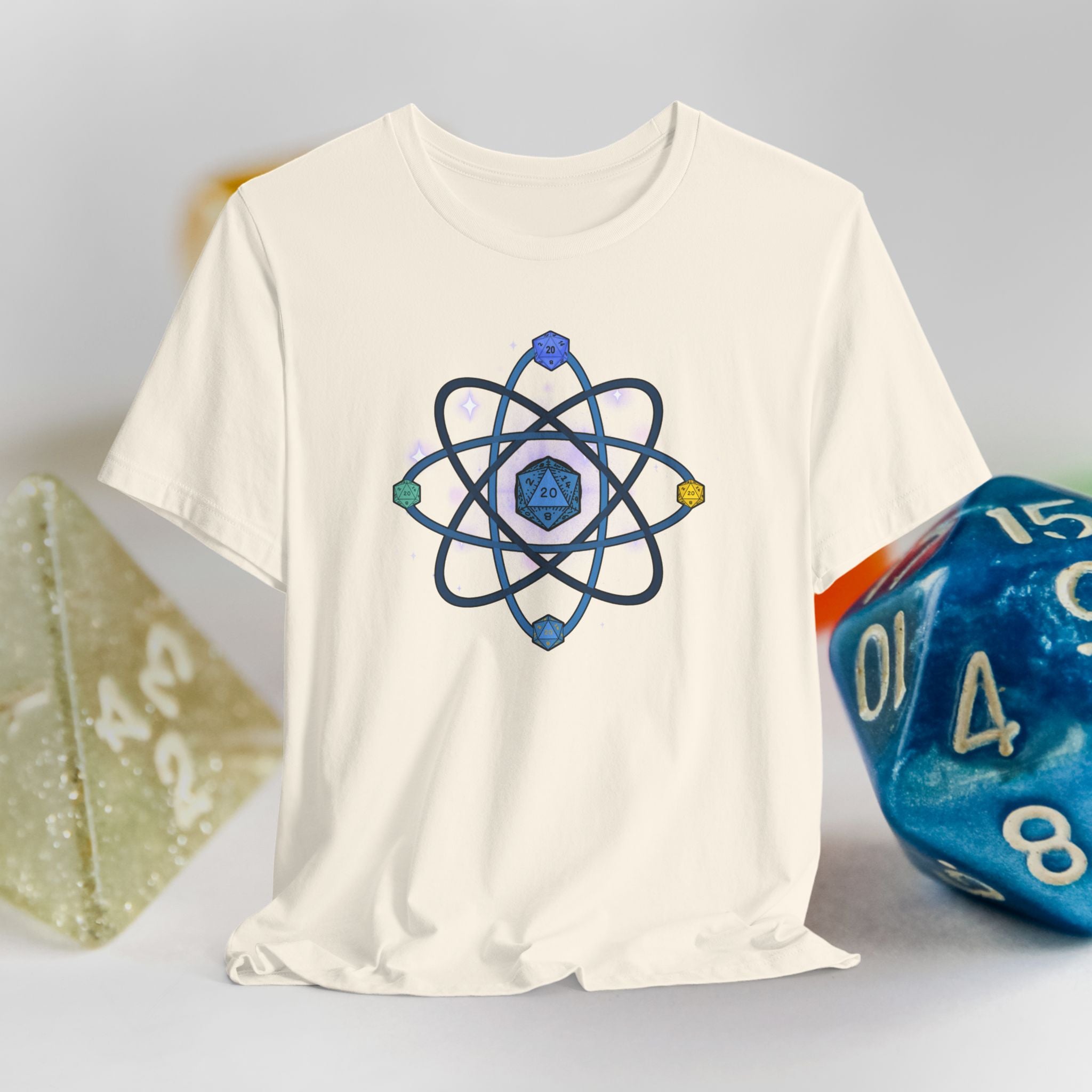 RPG Dice Atom T‑Shirt — D20 Tabletop Gaming Tee
