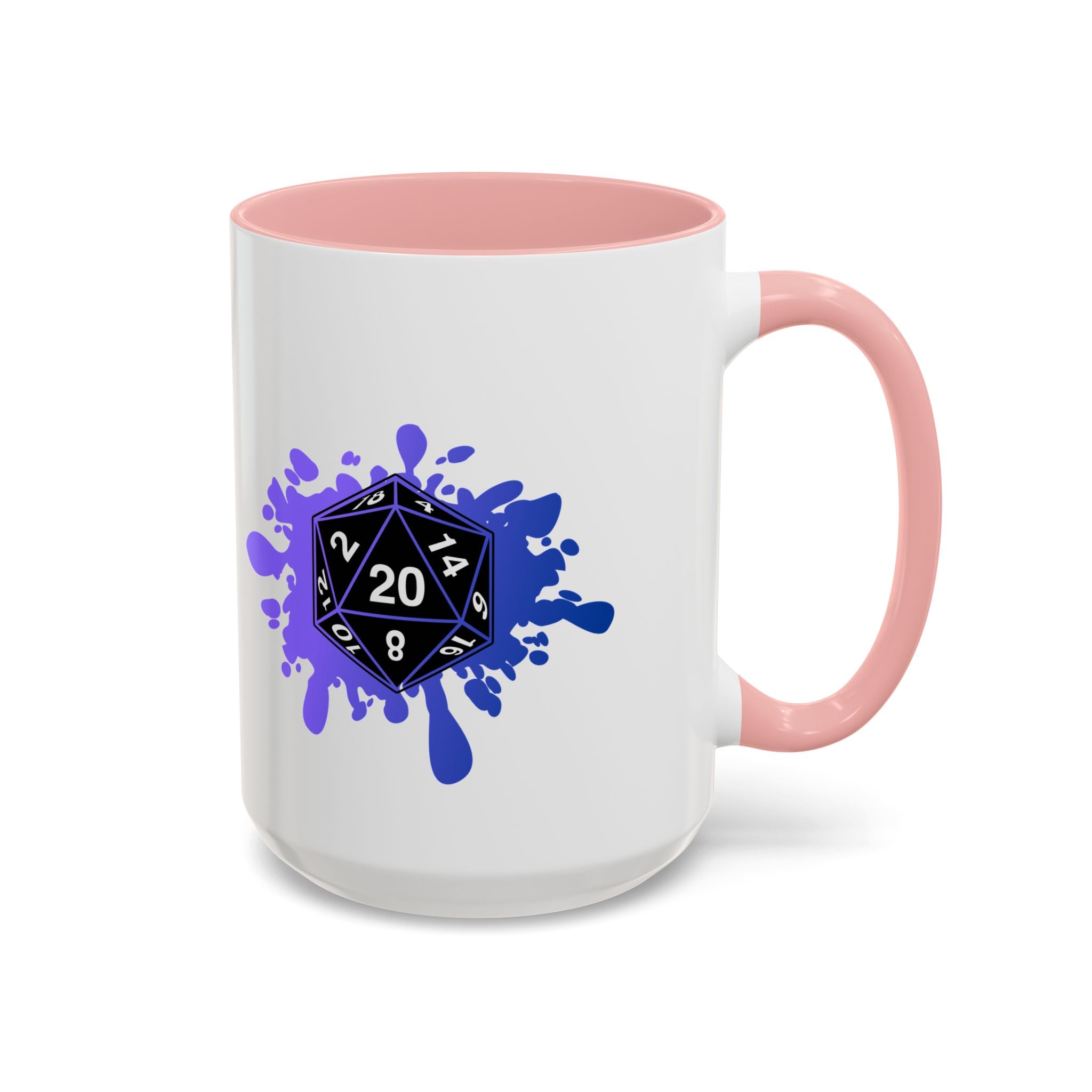 D20 Splash Coffee Mug — Gamer Dice 15oz Accent Mug