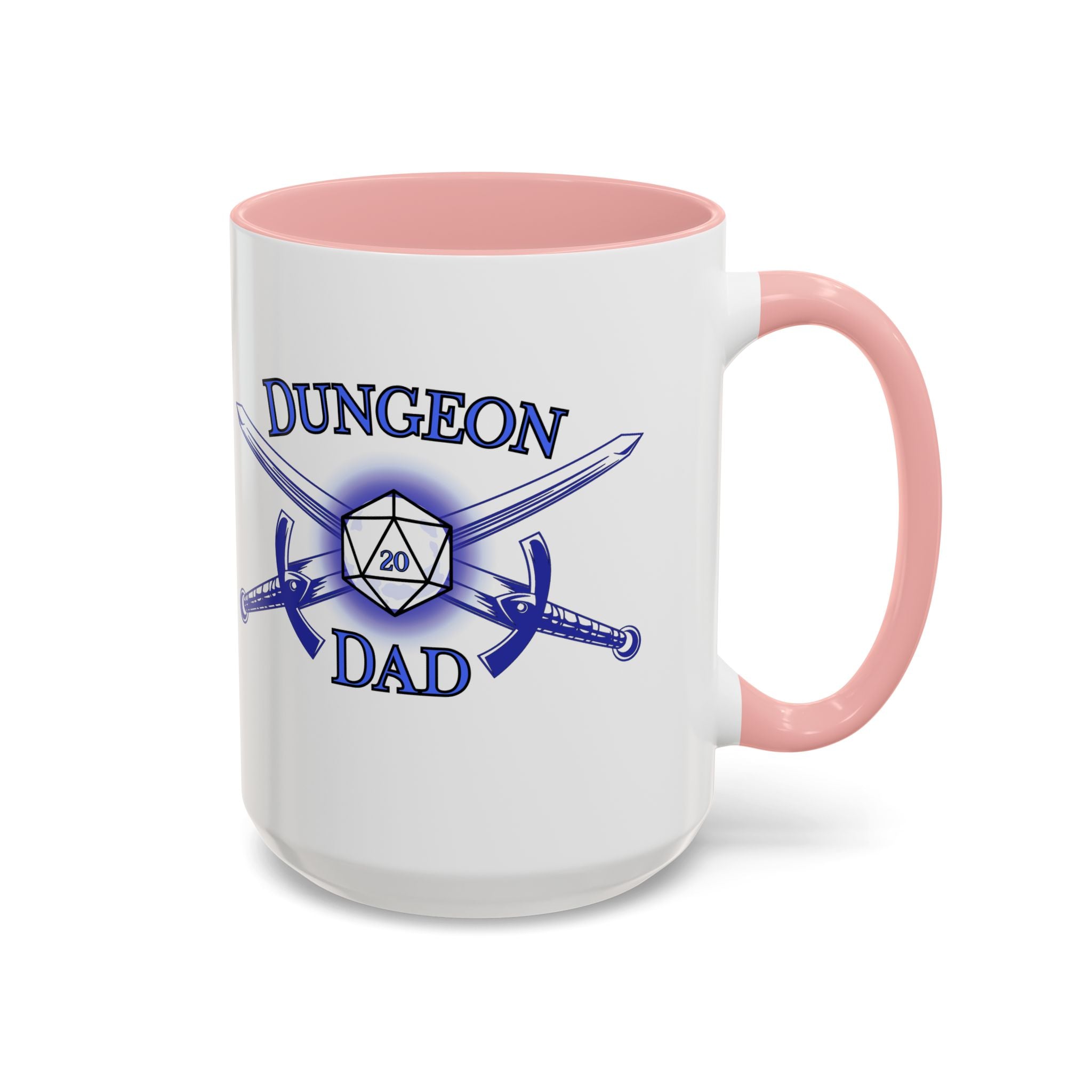 Dungeon Dad Coffee Mug — D20 Dice & Swords Gamer Gift 15oz Accent Mug