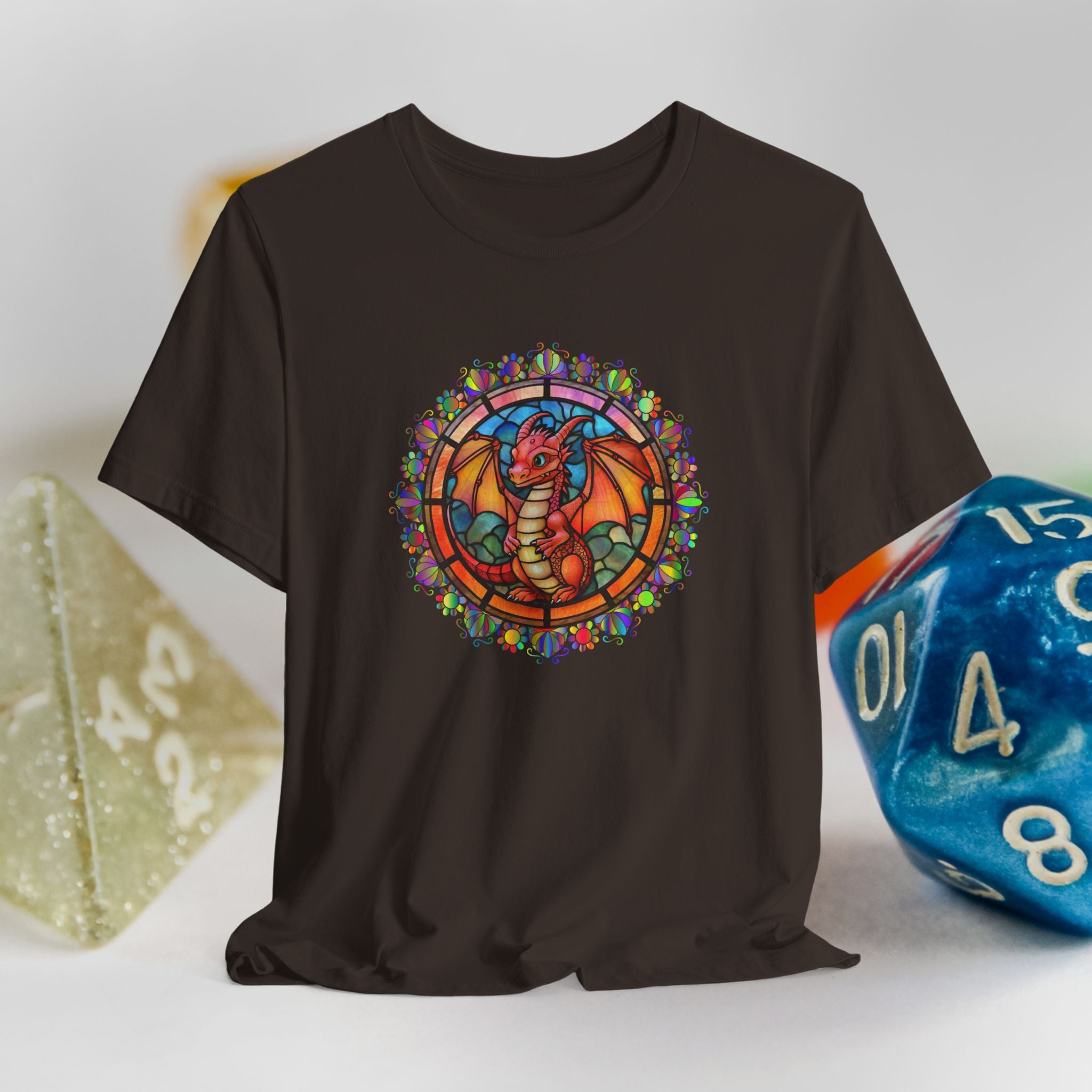 Dragon Stained Glass T‑Shirt — Colorful D20 Fantasy RPG Tee