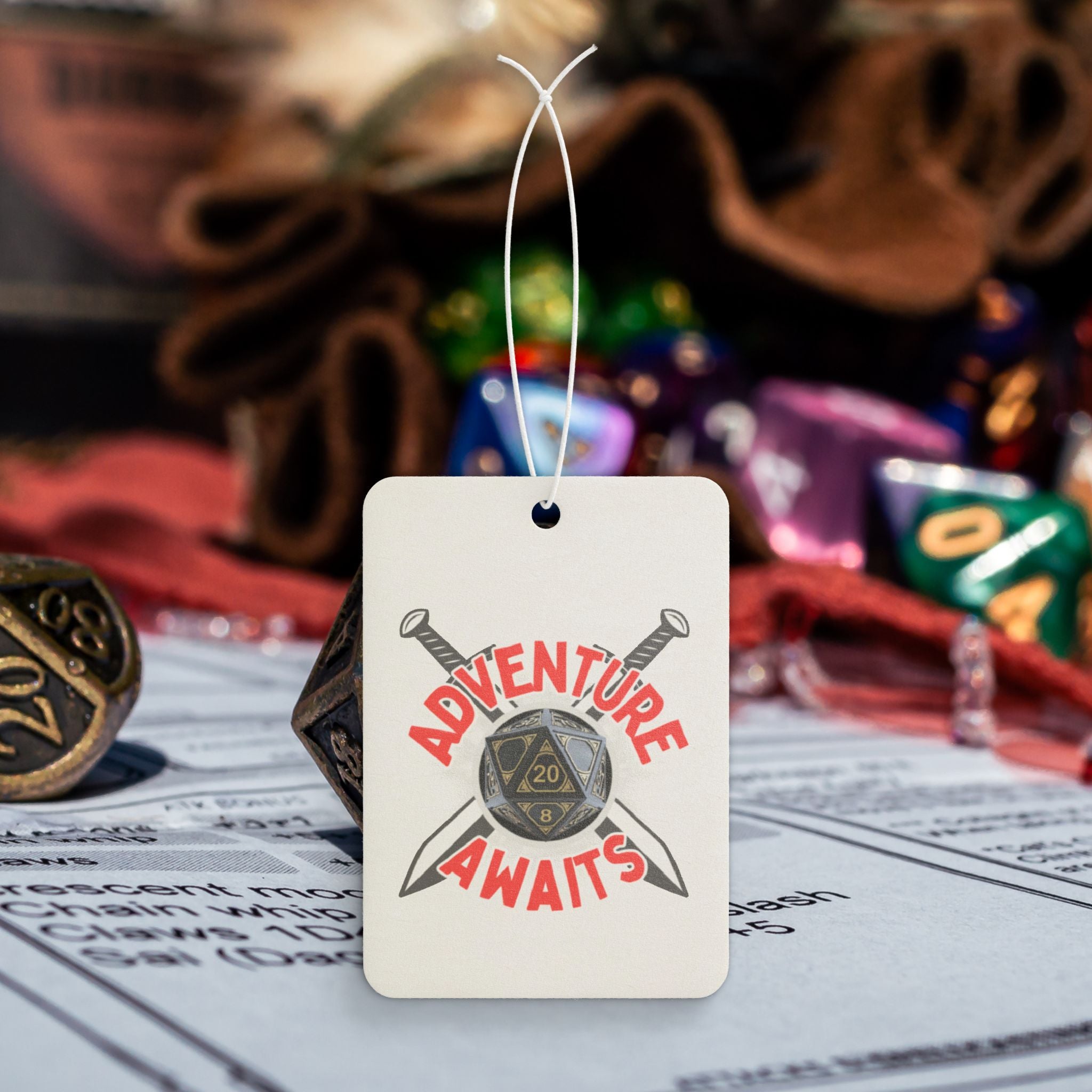 Adventure Awaits Car Air Freshener — D20 Dice & Swords Gamer Scent Tag