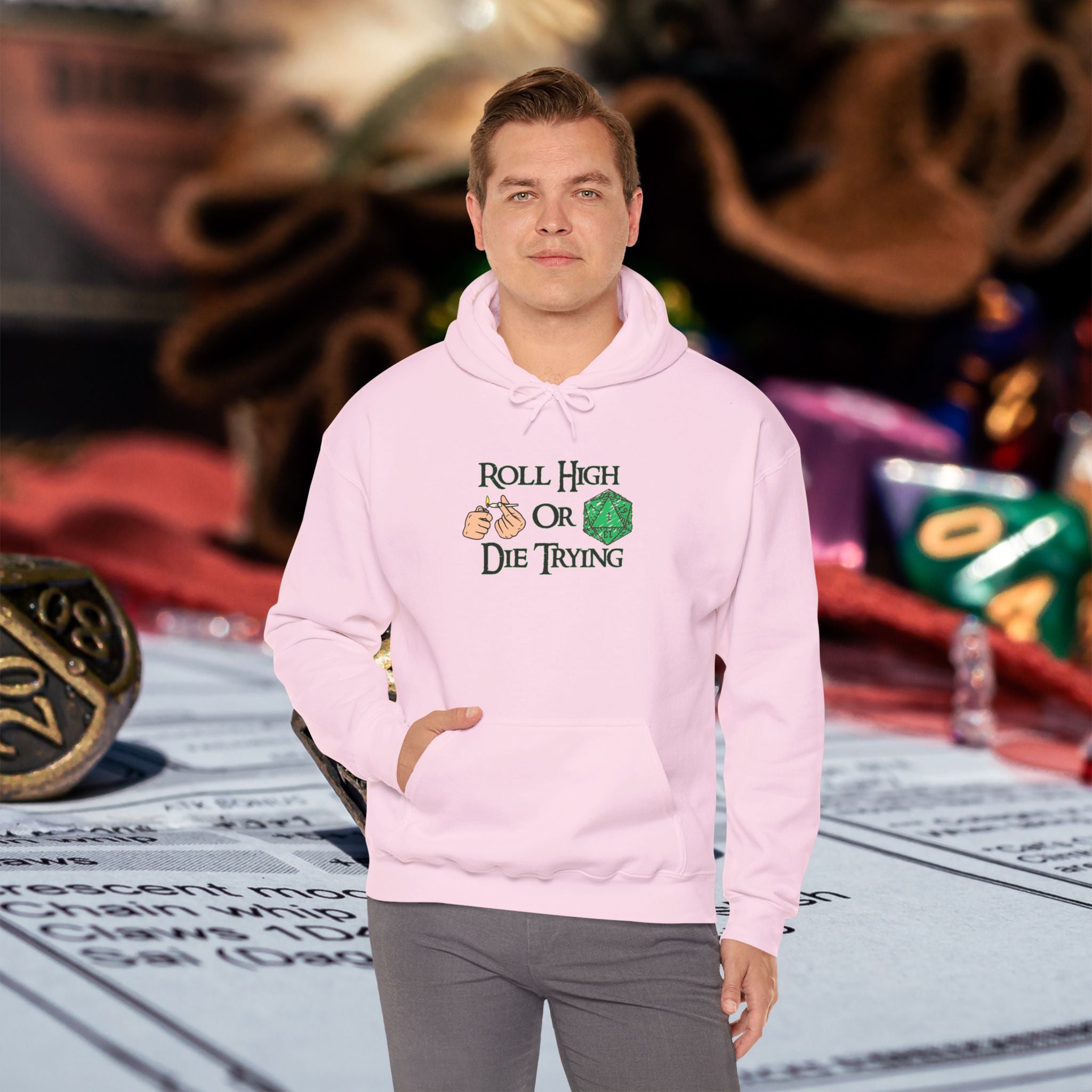 Roll High or Die Trying Hoodie – D20 Dice Gaming Sweatshirt