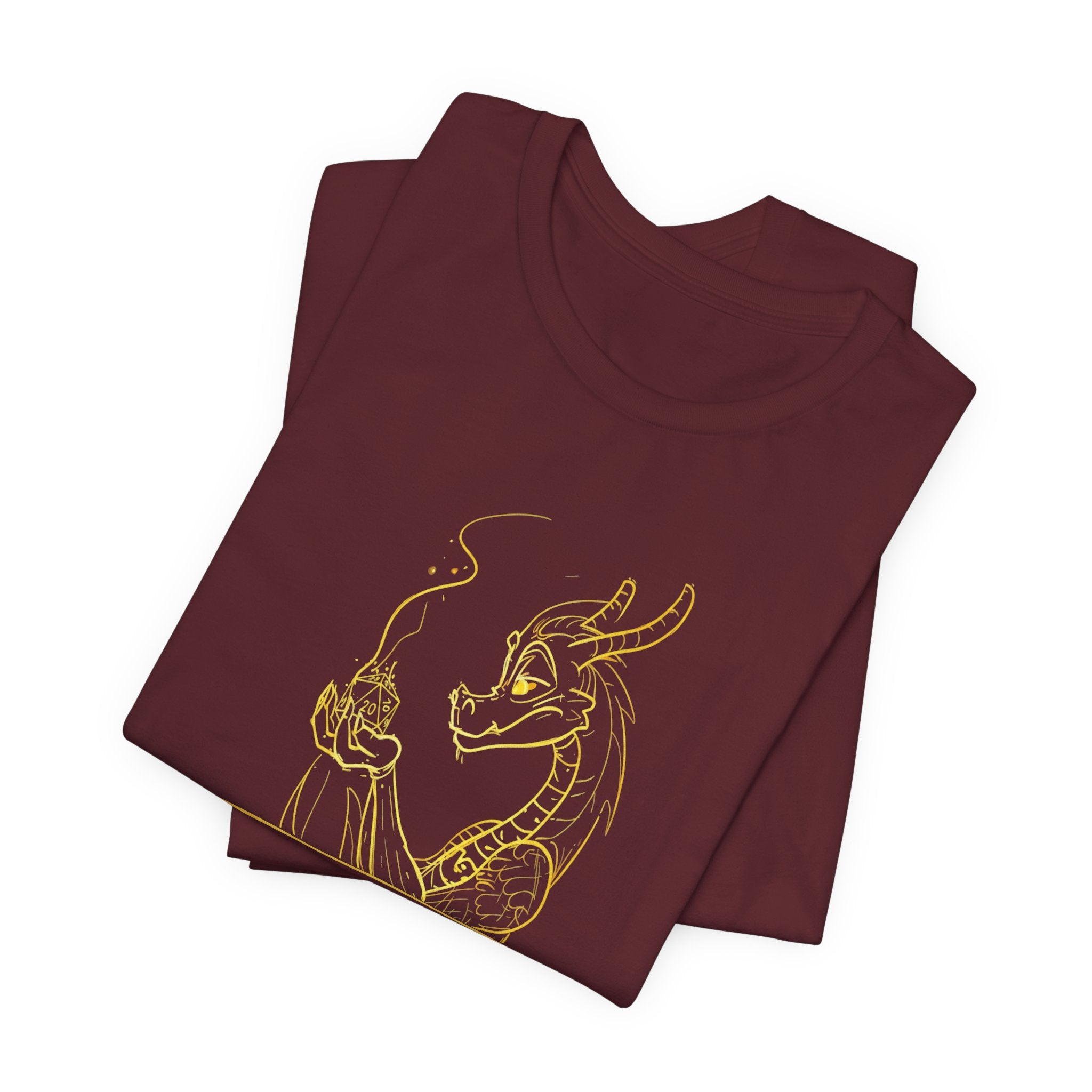 Dragon Dice T‑Shirt — Minimalist Dragon Holding D20 Gaming Tee