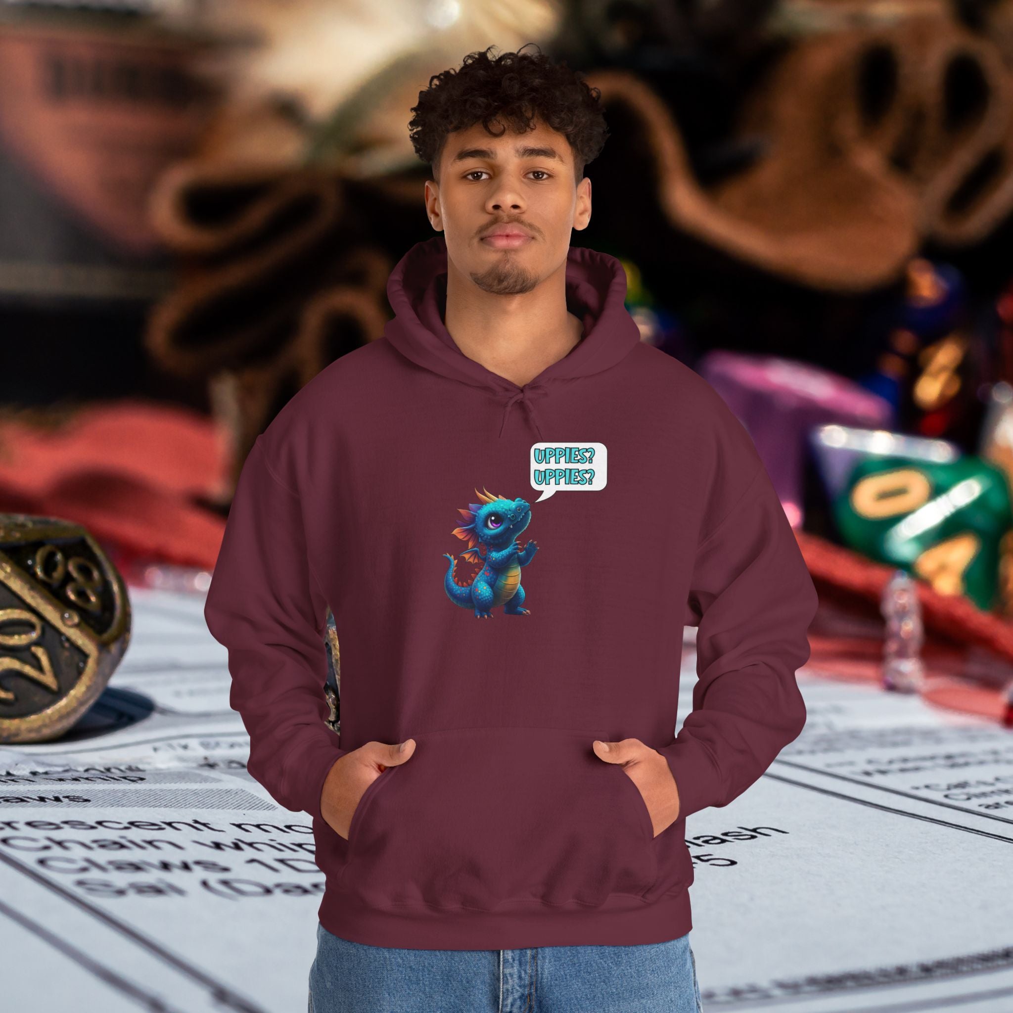 Dragon Dice Hoodie — Cute Blue Dragon UPPIES Gaming Hoodie