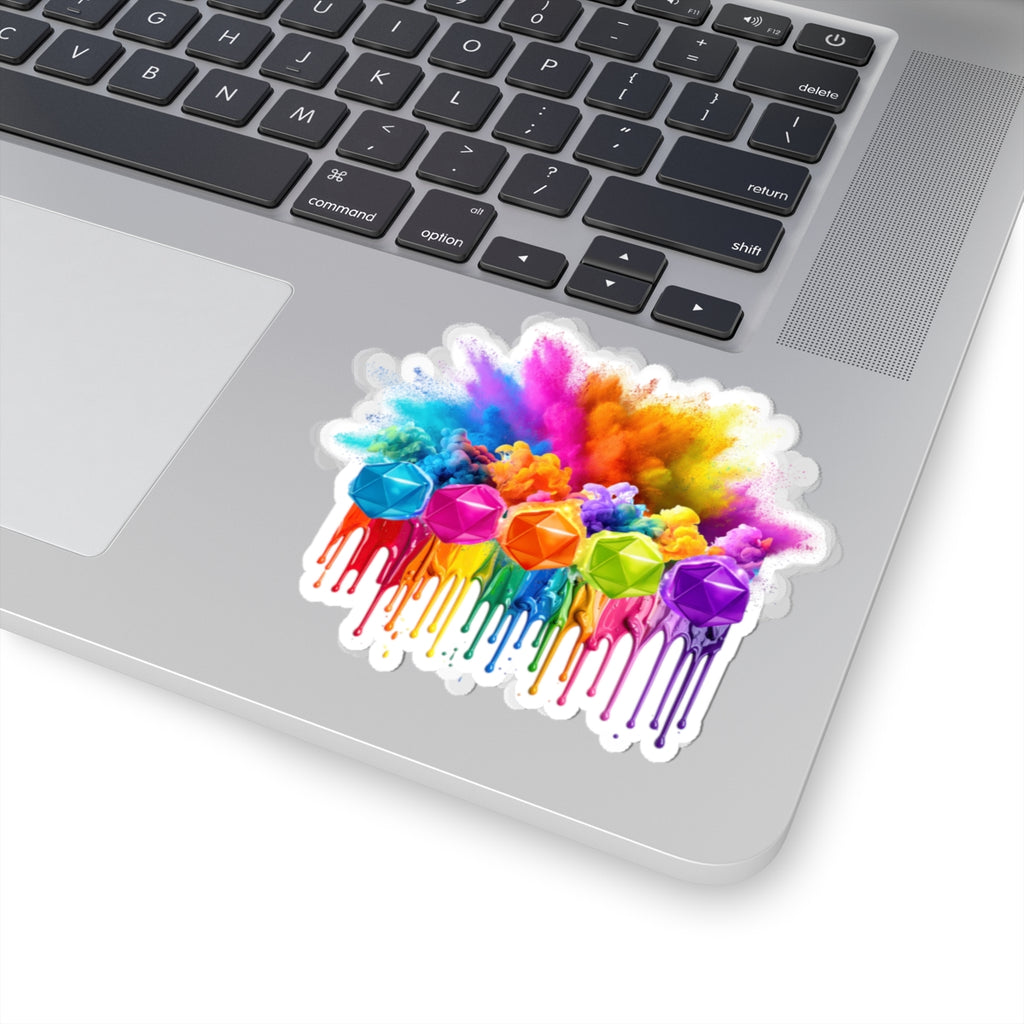 Colorburst Drip D20 Kiss-Cut Sticker — Rainbow Paint Splash Laptop Decal