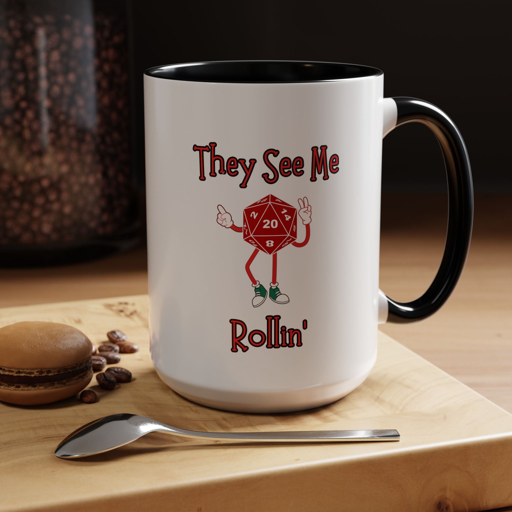 D20 'They See Me Rollin'' Accent Coffee Mug — Funny Dungeons & Dragons Gamer Gift (15 oz)
