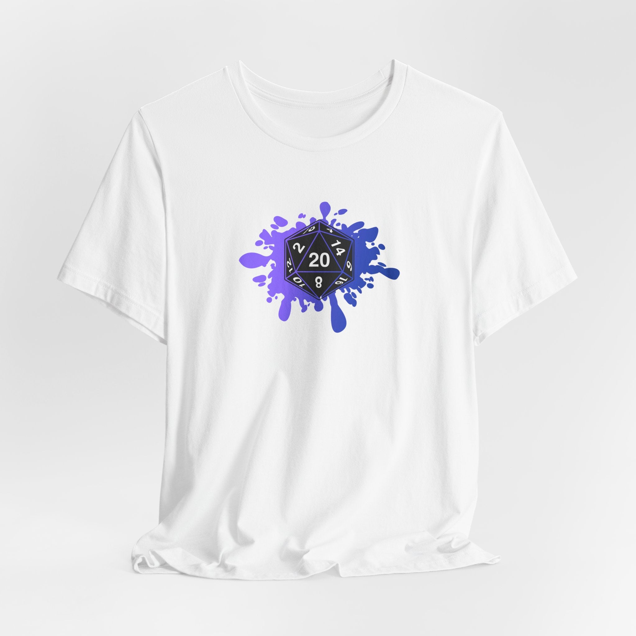 D20 Splash RPG Gamer T‑Shirt — Purple Dice Splash Tee