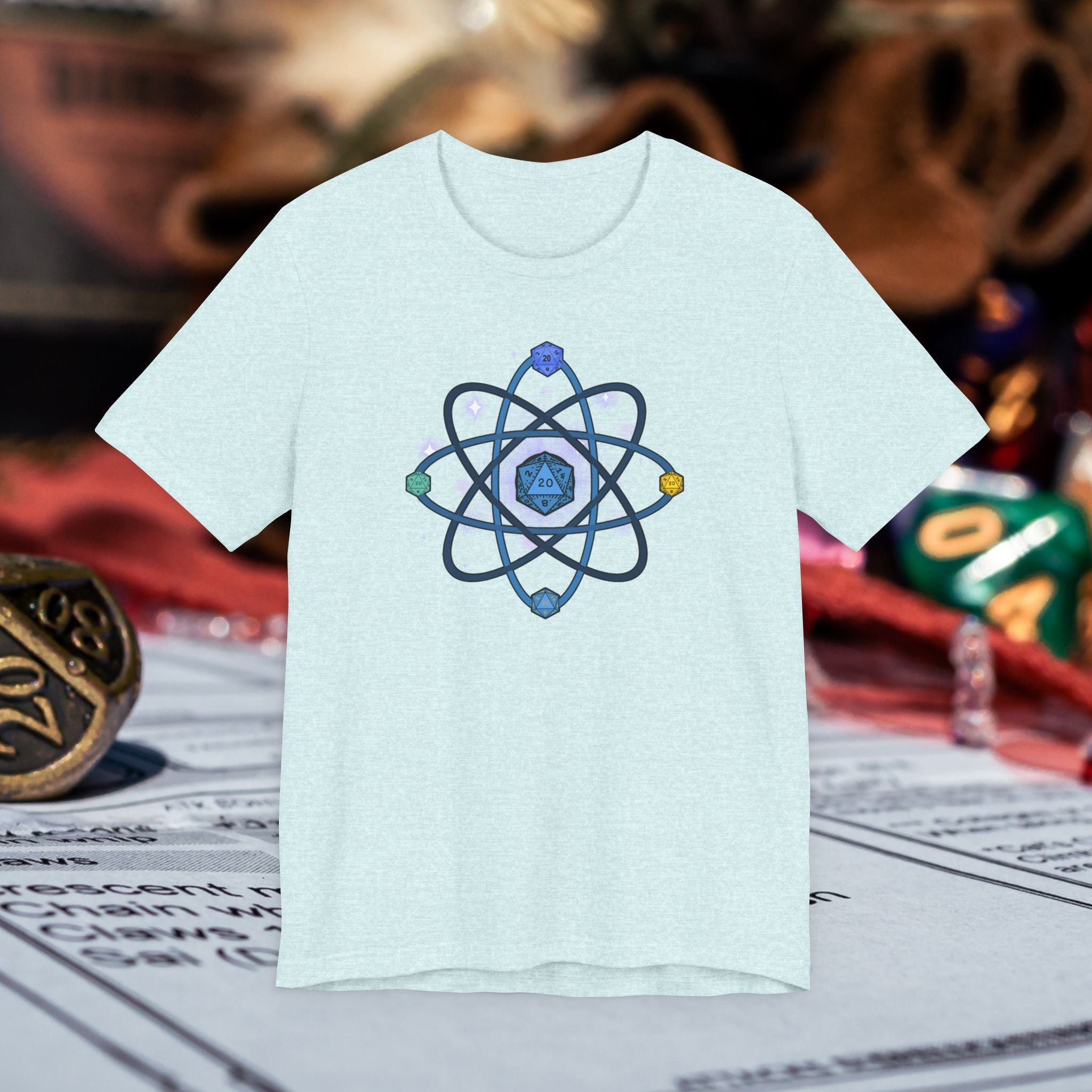 RPG Dice Atom T‑Shirt — D20 Tabletop Gaming Tee