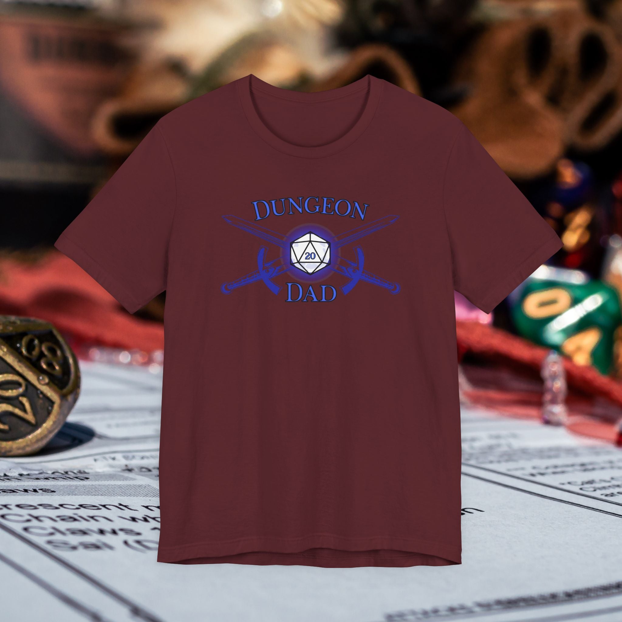 Dungeon Dad T-Shirt – D20 Gamer Father Tee