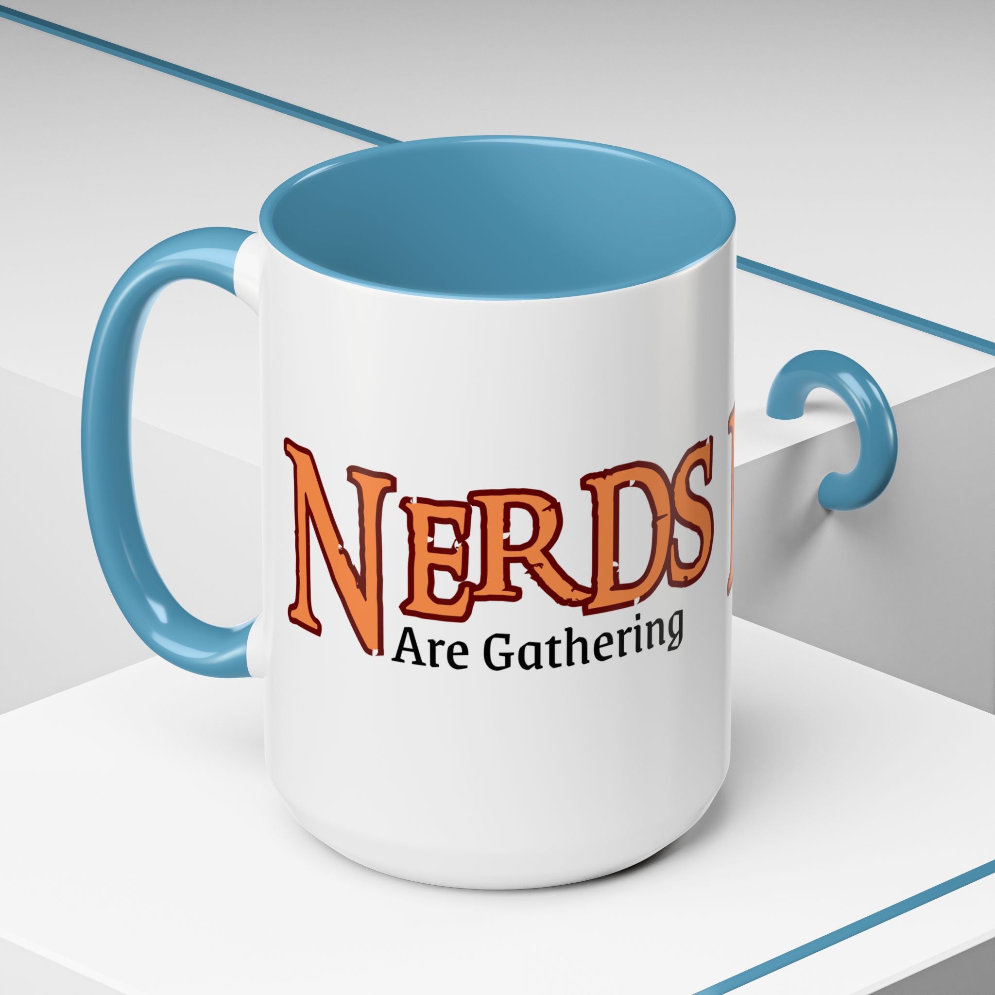 Coffee Mug — "Nerds Are Gathering" Accent Gaming D20 Dice Cup (15oz)