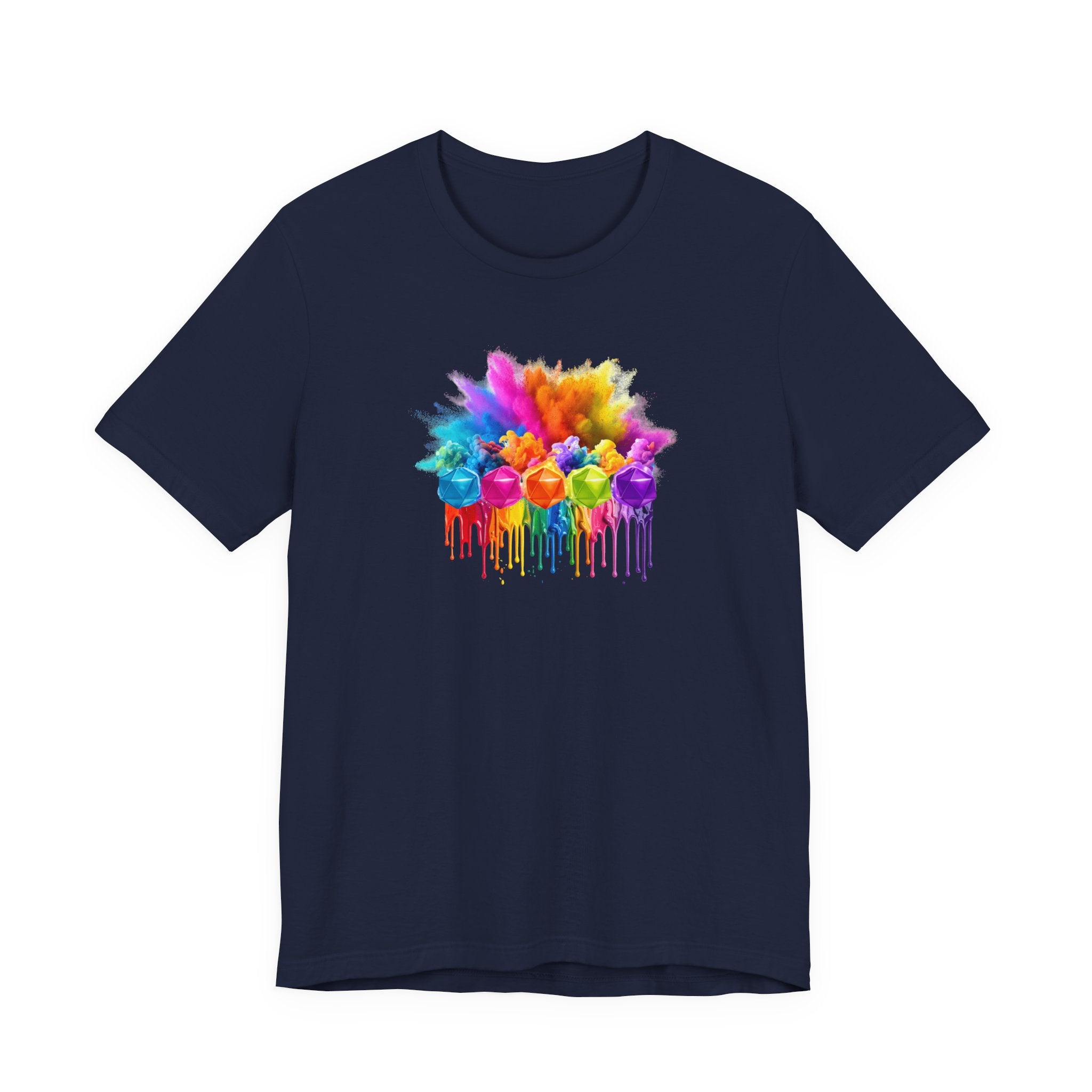 Colorful Dripping D20 T-Shirt – Rainbow D20 Art Tee