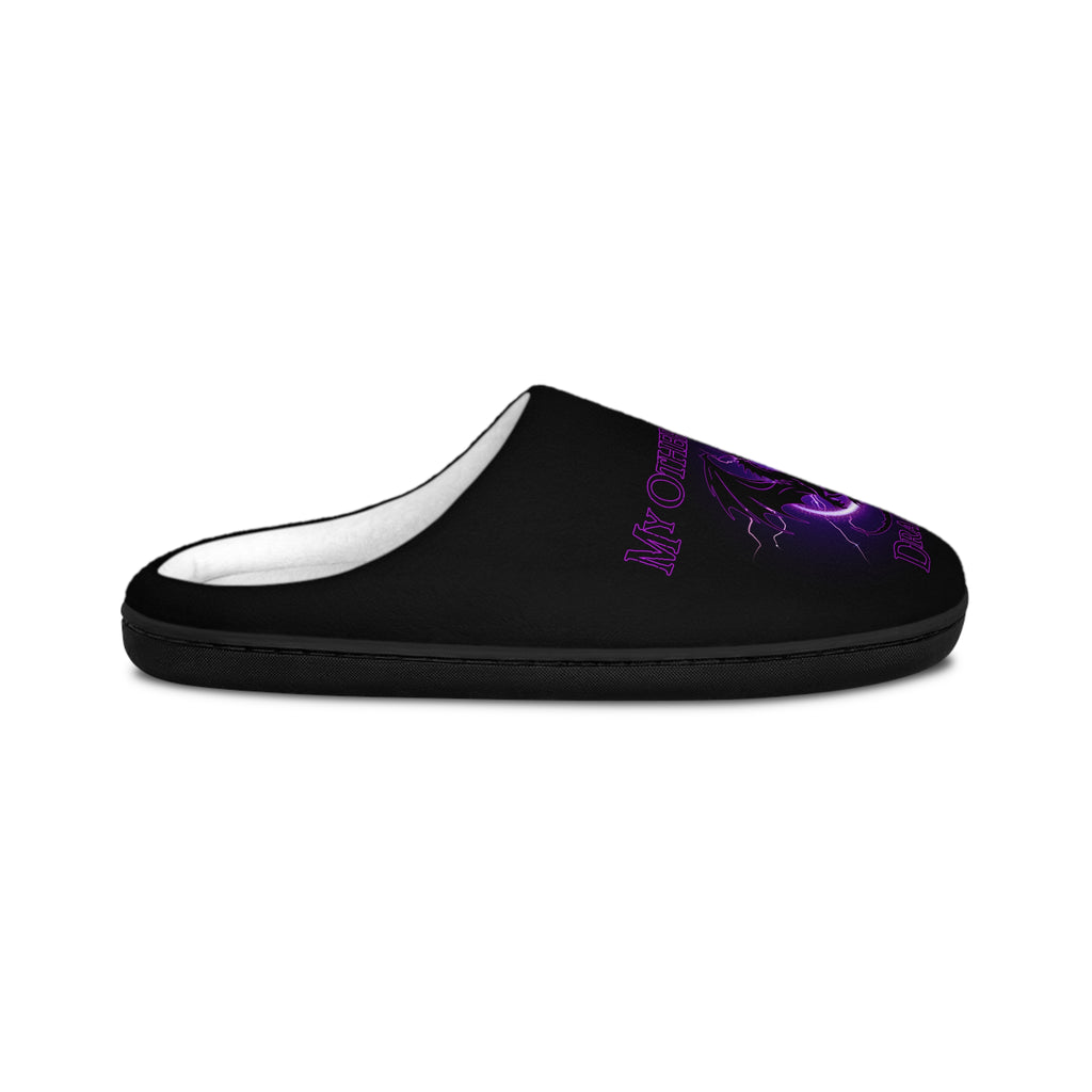 My Other Ride is a Dragon Men's Indoor Slippers — Purple DnD Gaming Slippers