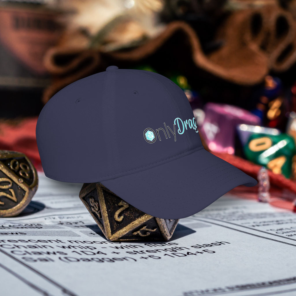 Only Dragons Low Profile Baseball Cap — D&D Dice Logo Hat for Tabletop Gamers