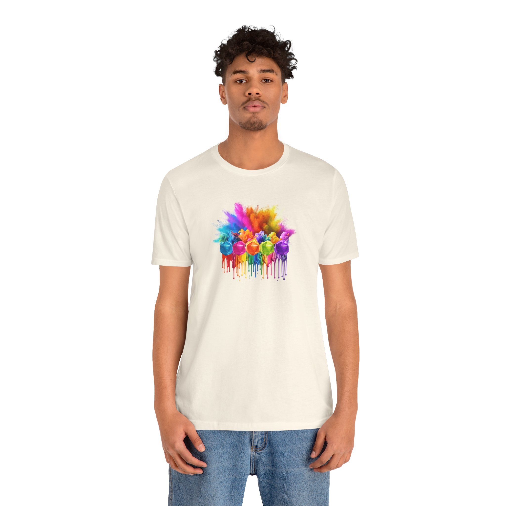 Colorful Dripping D20 T-Shirt – Rainbow D20 Art Tee