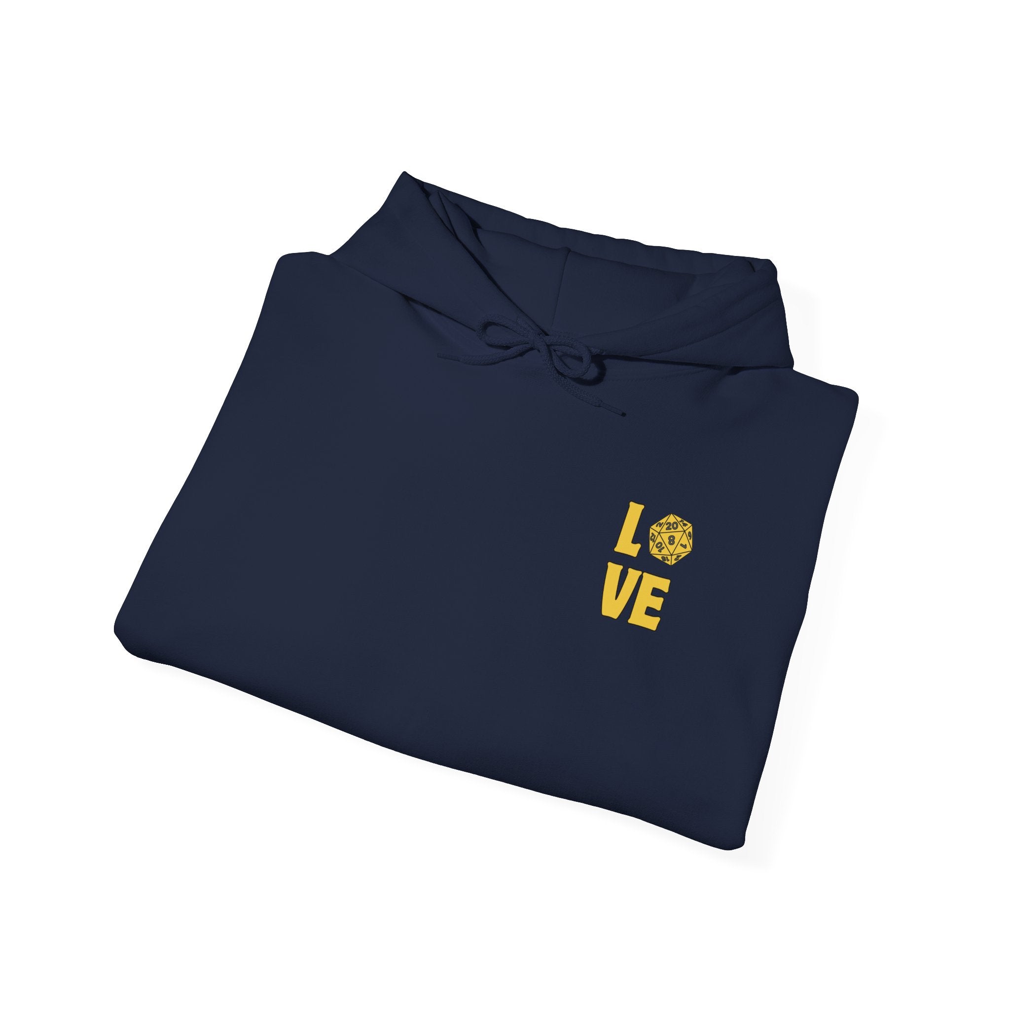LOVE D20 Hoodie — Gold Glitter Dice Heart Gamer Gaming RPG Hooded Sweatshirt