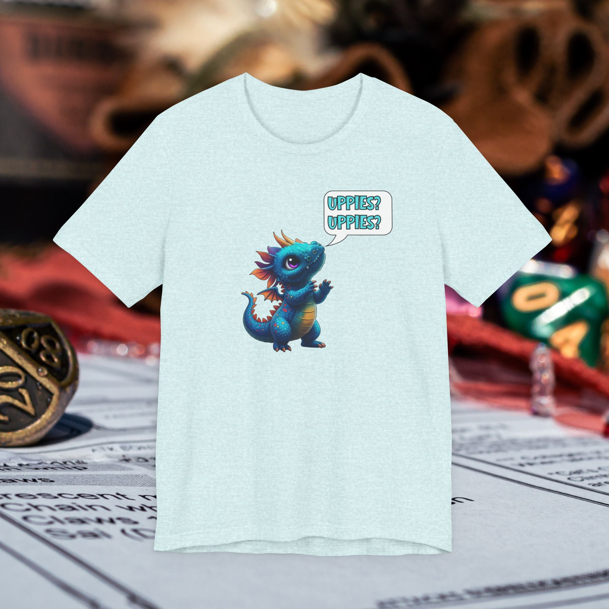 Baby Blue Dragon T‑Shirt — Cute 'Uppies? Uppies?' Fantasy Gamer Tee