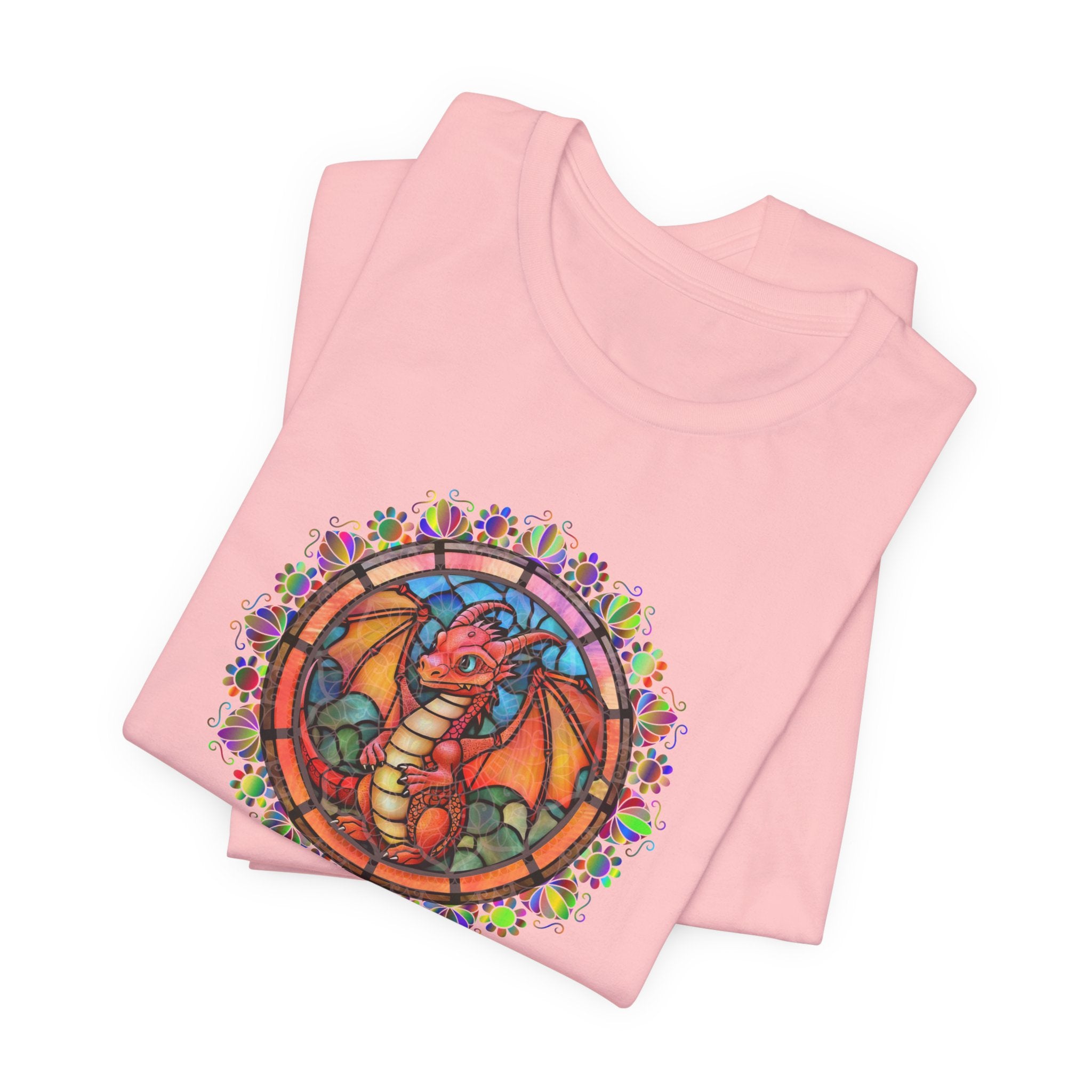 Dragon Stained Glass T‑Shirt — Colorful D20 Fantasy RPG Tee
