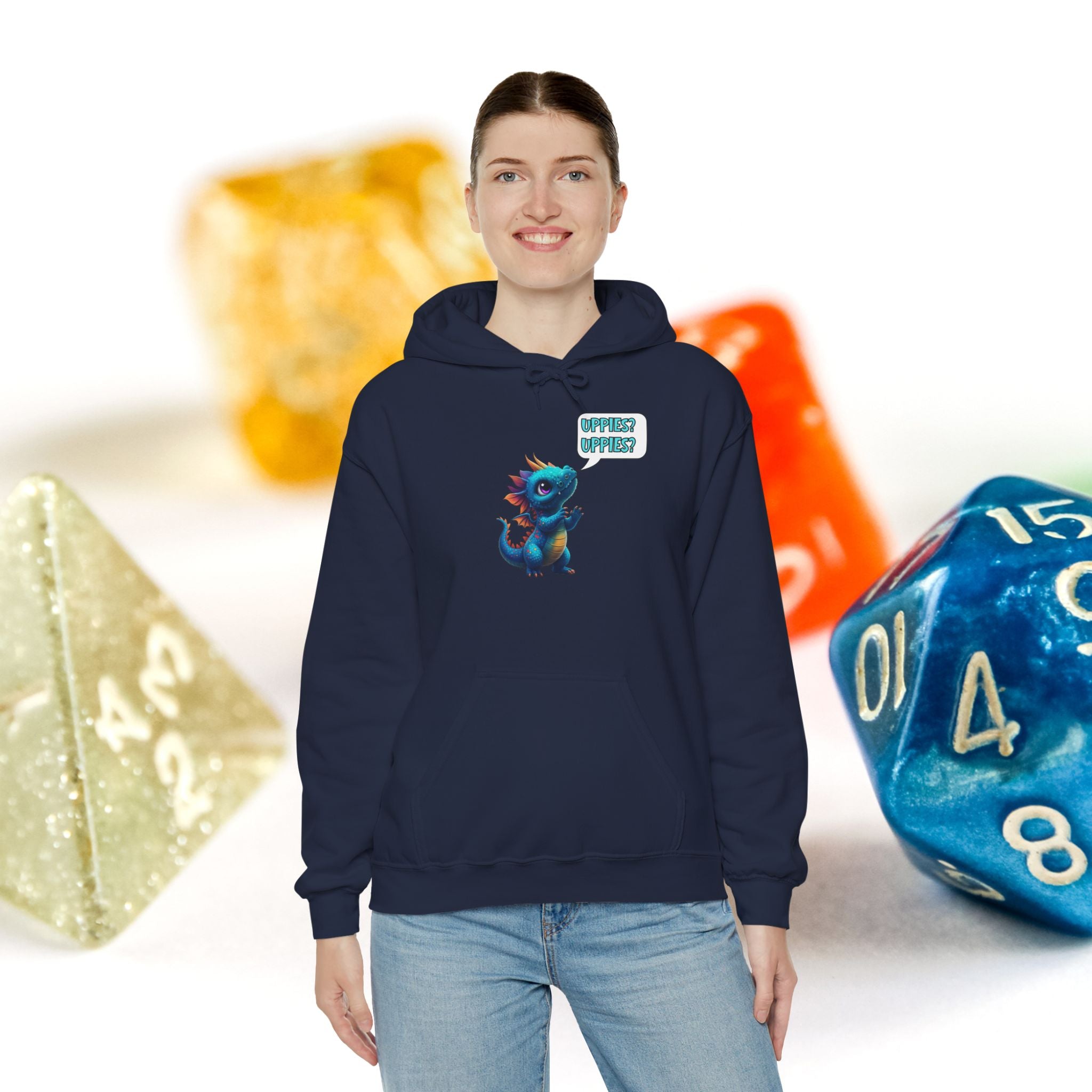 Dragon Dice Hoodie — Cute Blue Dragon UPPIES Gaming Hoodie