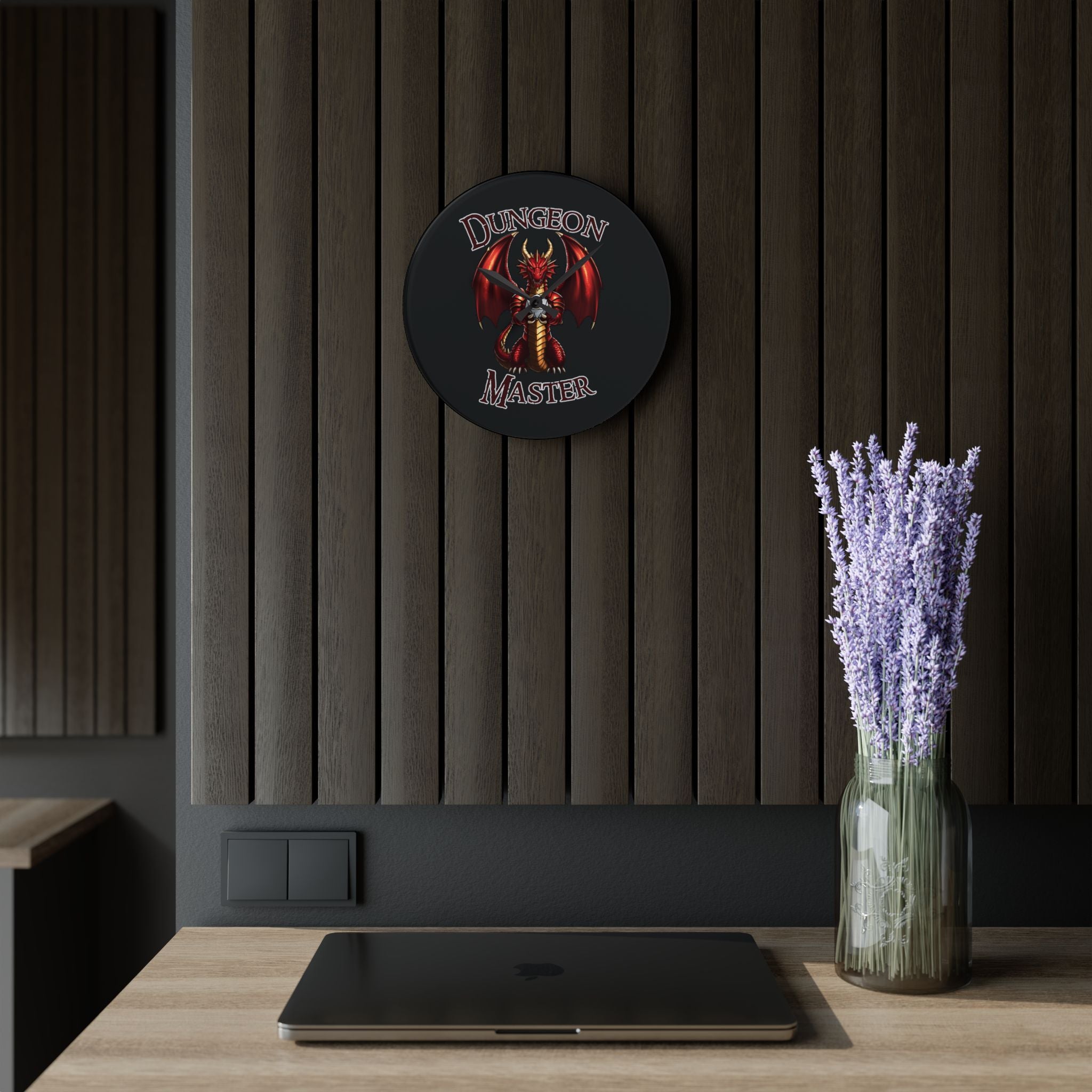 Dungeon Master Acrylic Wall Clock — Red Dragon Gaming Clock for D&D Players