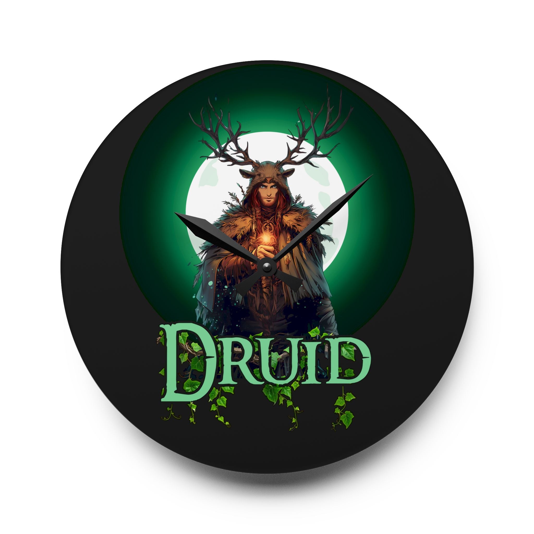 Druid Acrylic Wall Clock — Mystical Forest Moonlight Decor