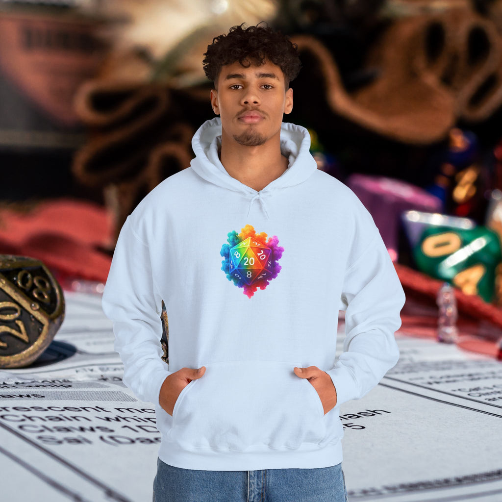 Rainbow D20 Gamer Hoodie — Colorful Critical Hit Dice Logo