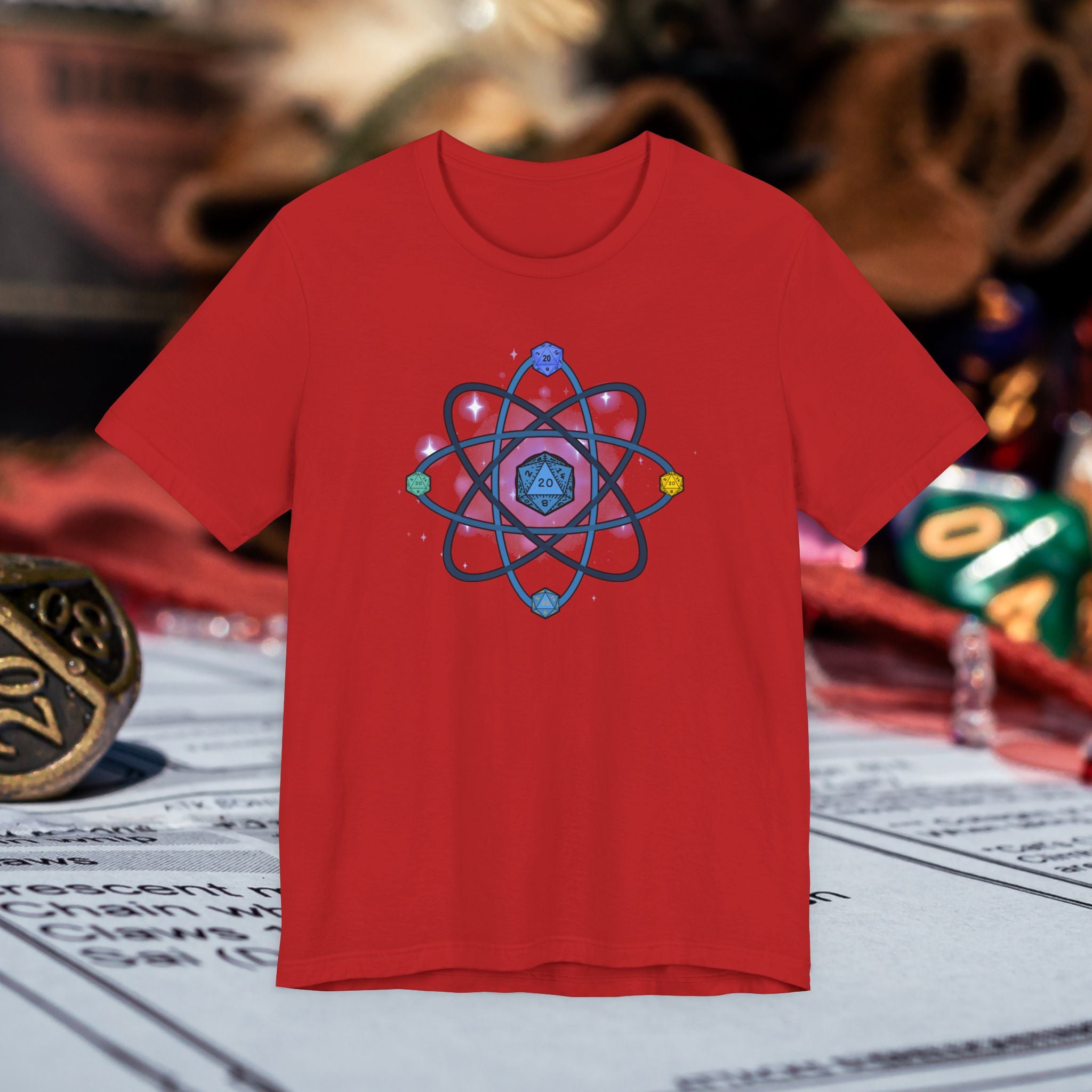 RPG Dice Atom T‑Shirt — D20 Tabletop Gaming Tee