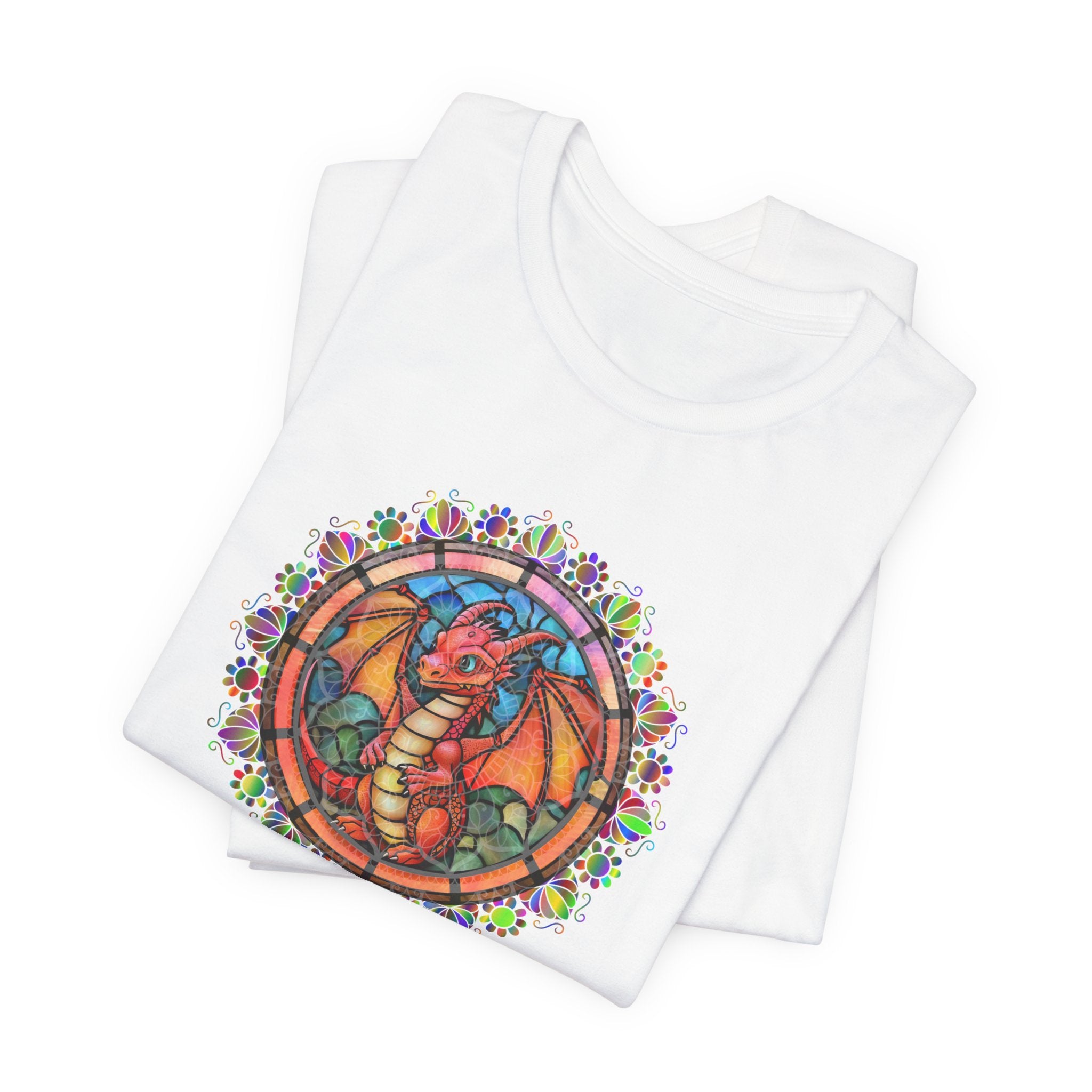 Dragon Stained Glass T‑Shirt — Colorful D20 Fantasy RPG Tee