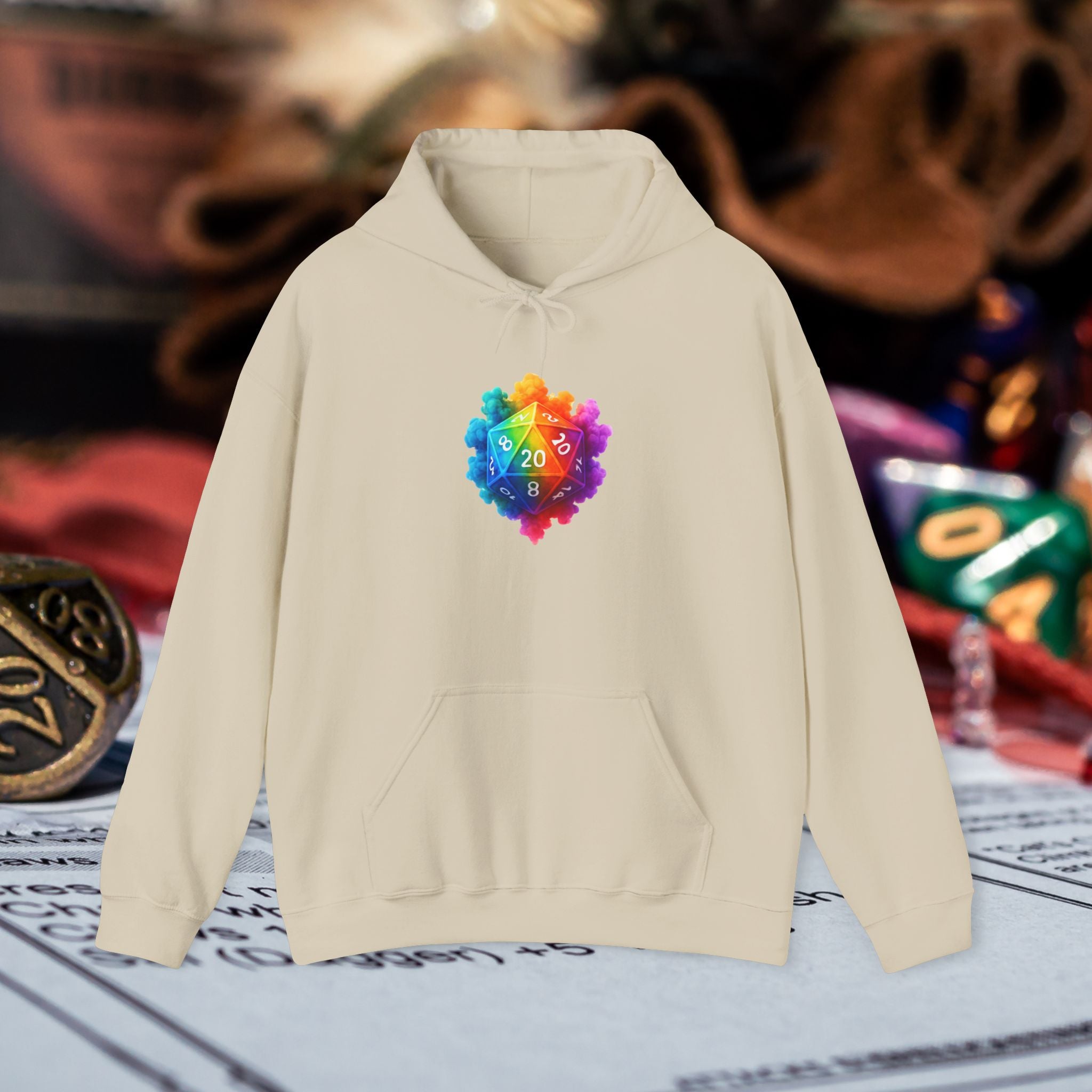 Rainbow D20 Gamer Hoodie — Colorful Critical Hit Dice Logo