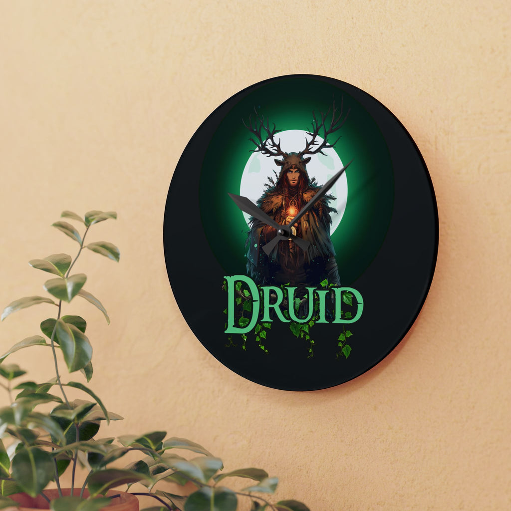 Druid Acrylic Wall Clock — Mystical Forest Moonlight Decor