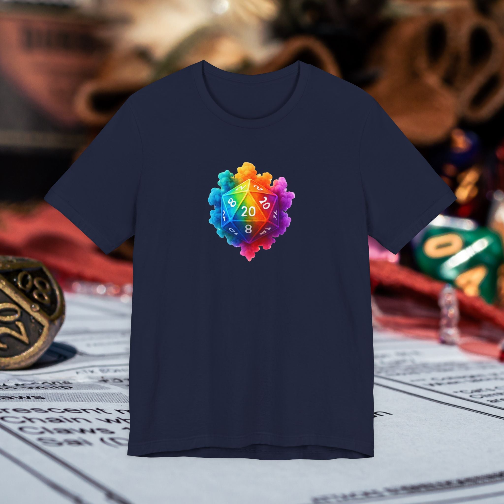 D20 Rainbow Heart T‑Shirt — Colorful Tabletop RPG Dice Tee