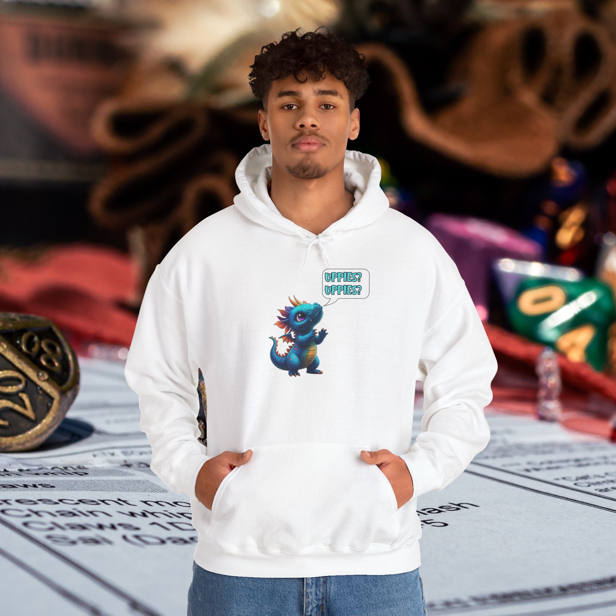 Dragon Dice Hoodie — Cute Blue Dragon UPPIES Gaming Hoodie
