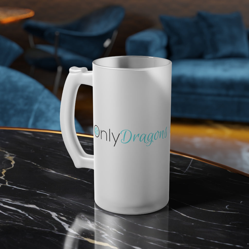 Frosted Glass Beer Mug — 'Only Dragons'  Beer Stein