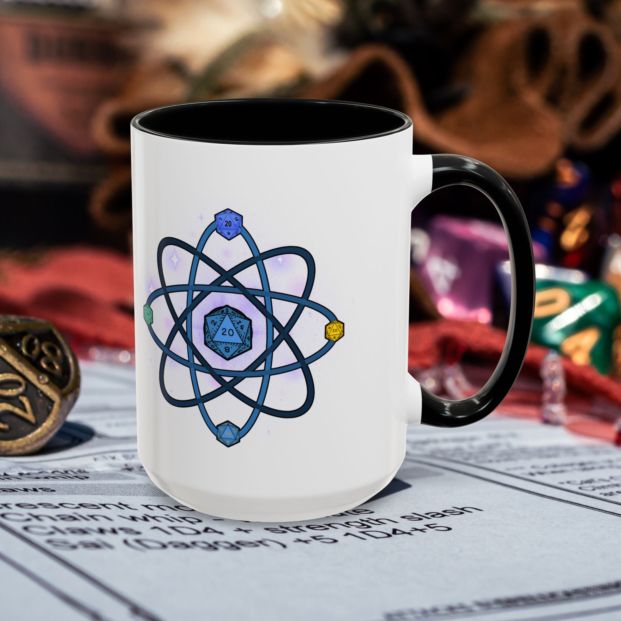 Coffee Mug — D20 Dice Atom Design (Geek RPG Gamer Gift)