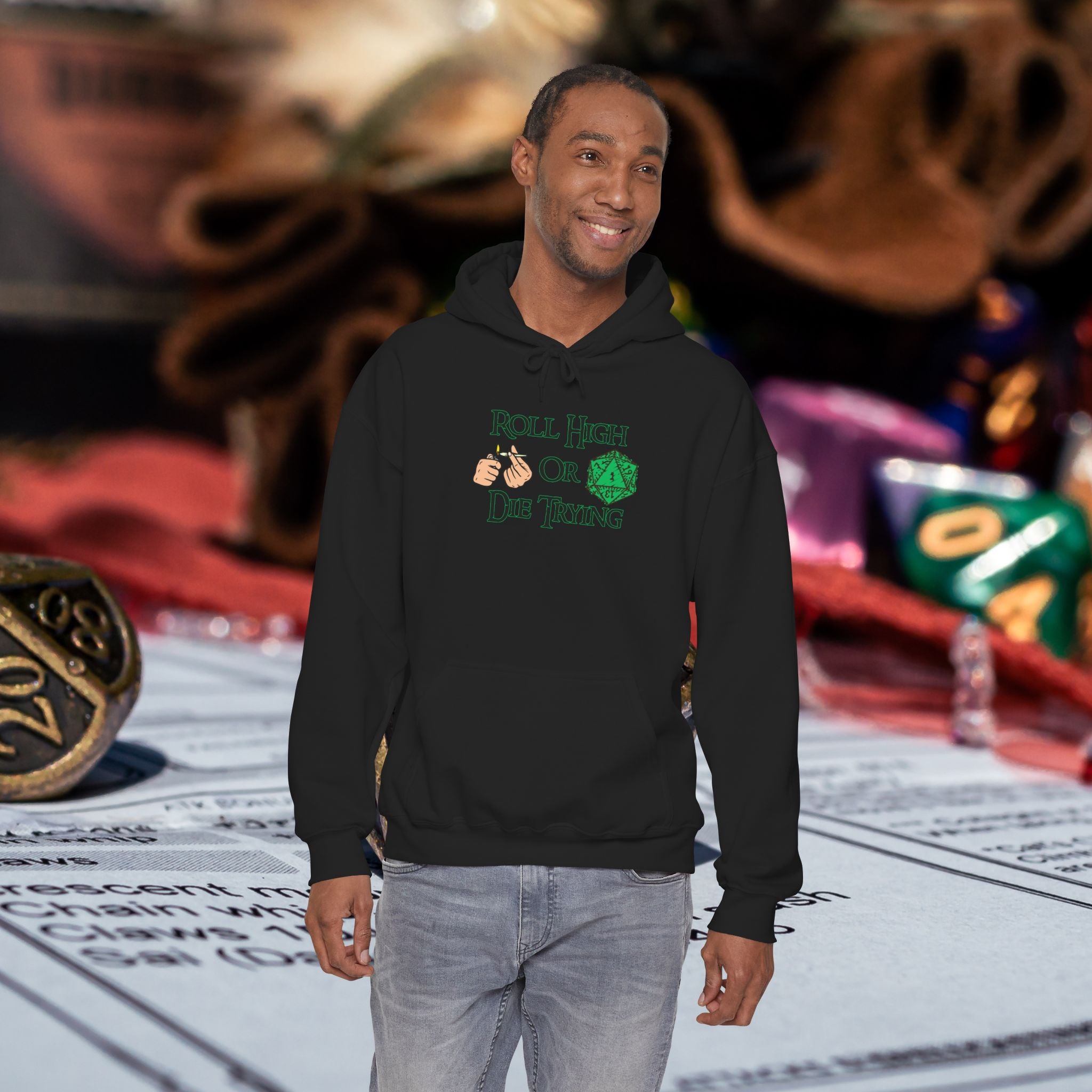 Roll High or Die Trying Hoodie – D20 Dice Gaming Sweatshirt