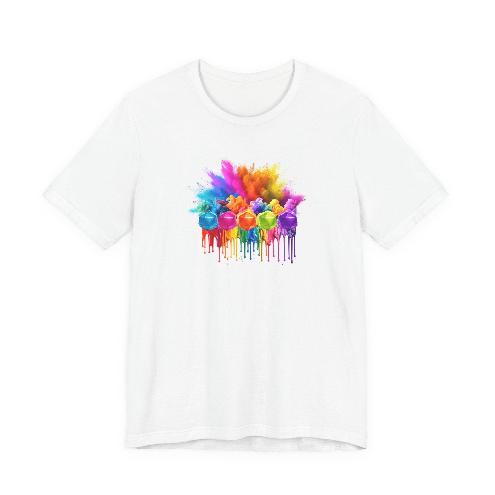 Colorful Dripping D20 T-Shirt – Rainbow D20 Art Tee