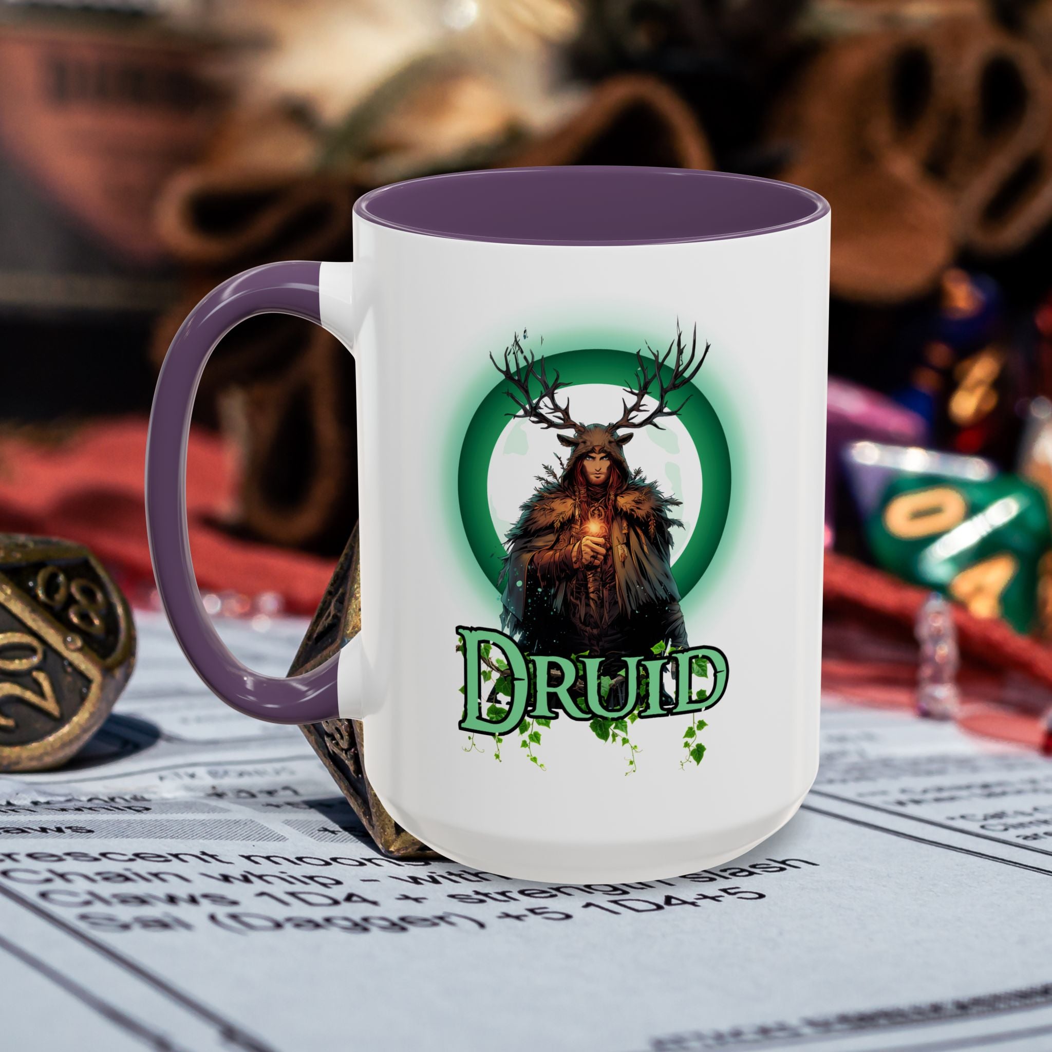 Druid Accent Coffee Mug – Fantasy Druid Illustration, RPG Gamer Gift (15 oz)